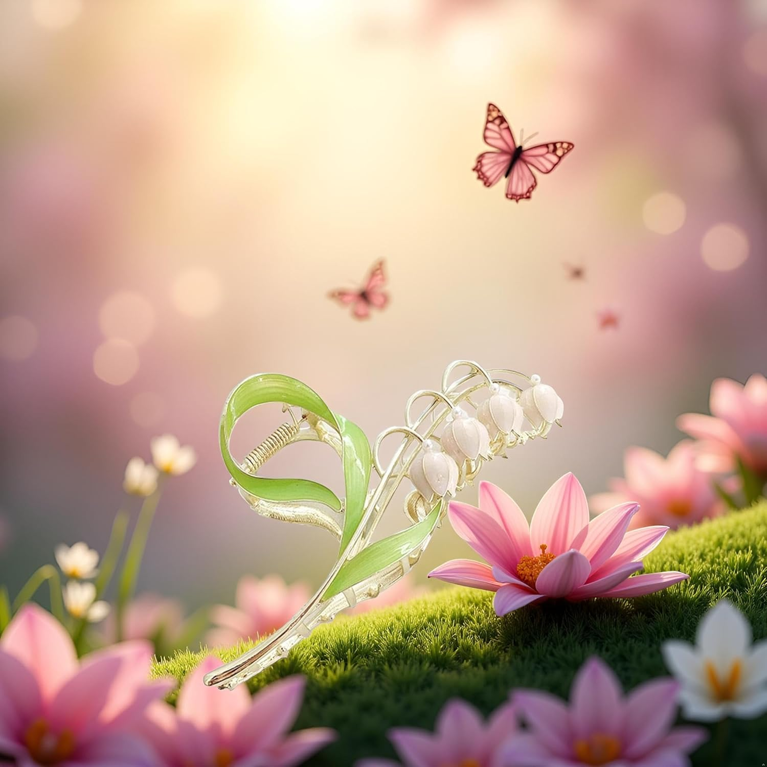 Pink Lily of the Valley Flower Hair Clips, Large Metal Claw Clip,Orchid Clamps,Lily Jaw Clamp Styling Accessories for Thick Thin,Clips and Barrettes image number 5