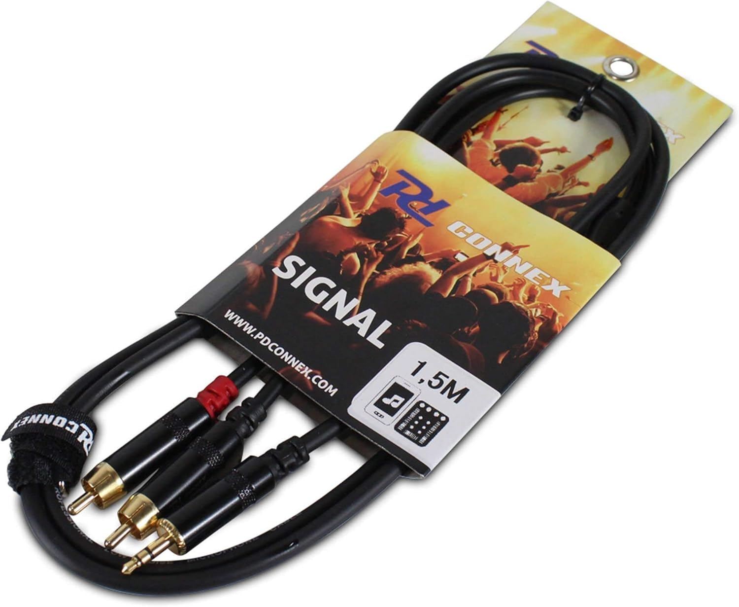 Power Dynamics PD Connex 1.5M 3.5Mm Stereo Jack to 2X RCA Male Cable Audio Lead for Home Hi-Fi, Car Stereo, Speaker Systems - Ideal for Connecting Smartphones, Tablets, Laptops to RCA Inputs
