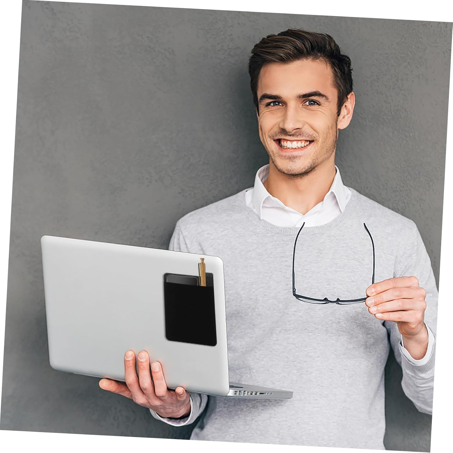 KONTONTY 1Pc Elastic Laptop Organizer for Tablets Laptops Seamless Storage Bag for Wireless Mouse External Hard Drive Accessories Black image number 5