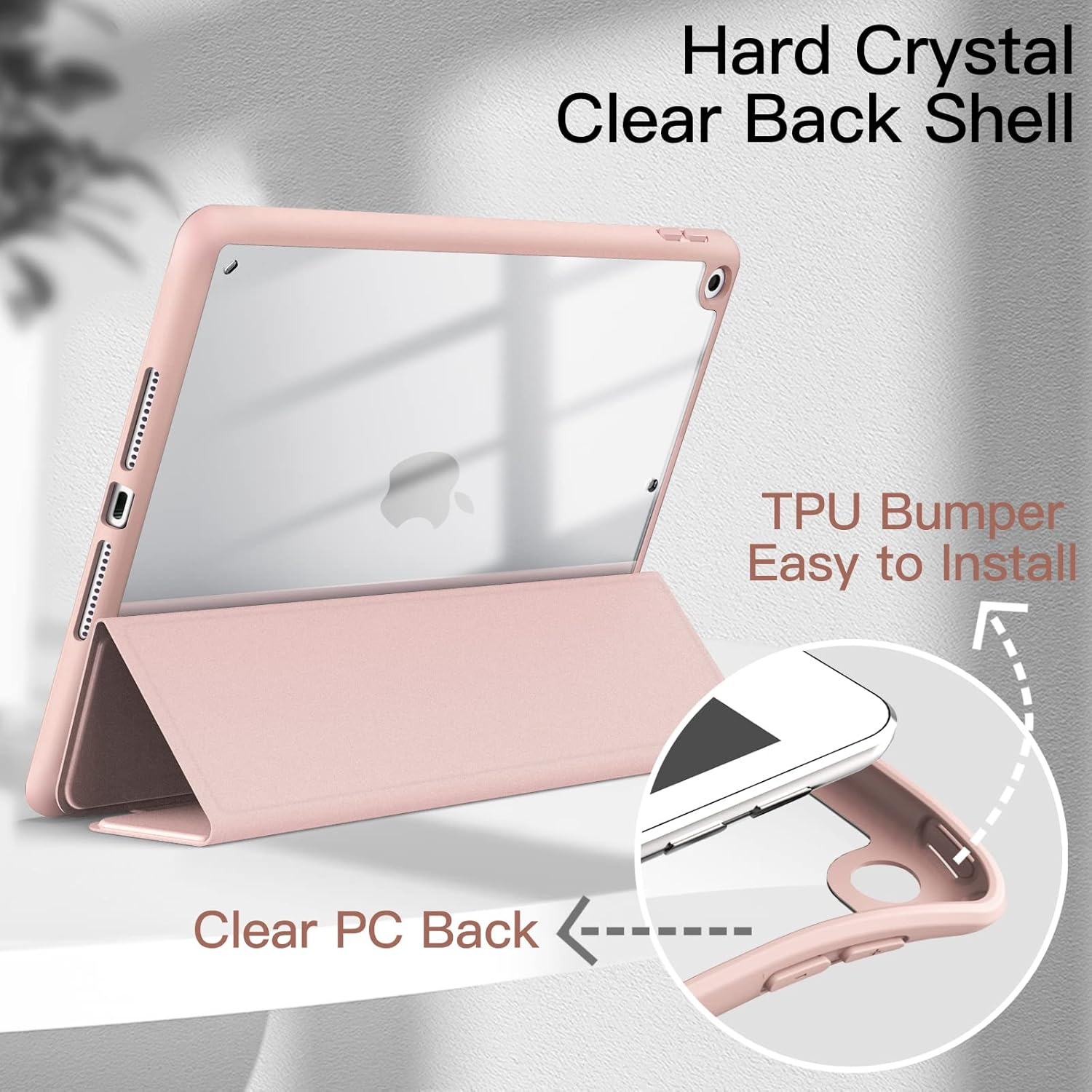 Jetech Case for Ipad 10.2-Inch (9Th/8Th/7Th Generation, 2021/2020/2019) with Pencil Holder, Clear Transparent Back Shell Slim Stand Shockproof Tablet Cover, Auto Wake/Sleep (Rose Gold)