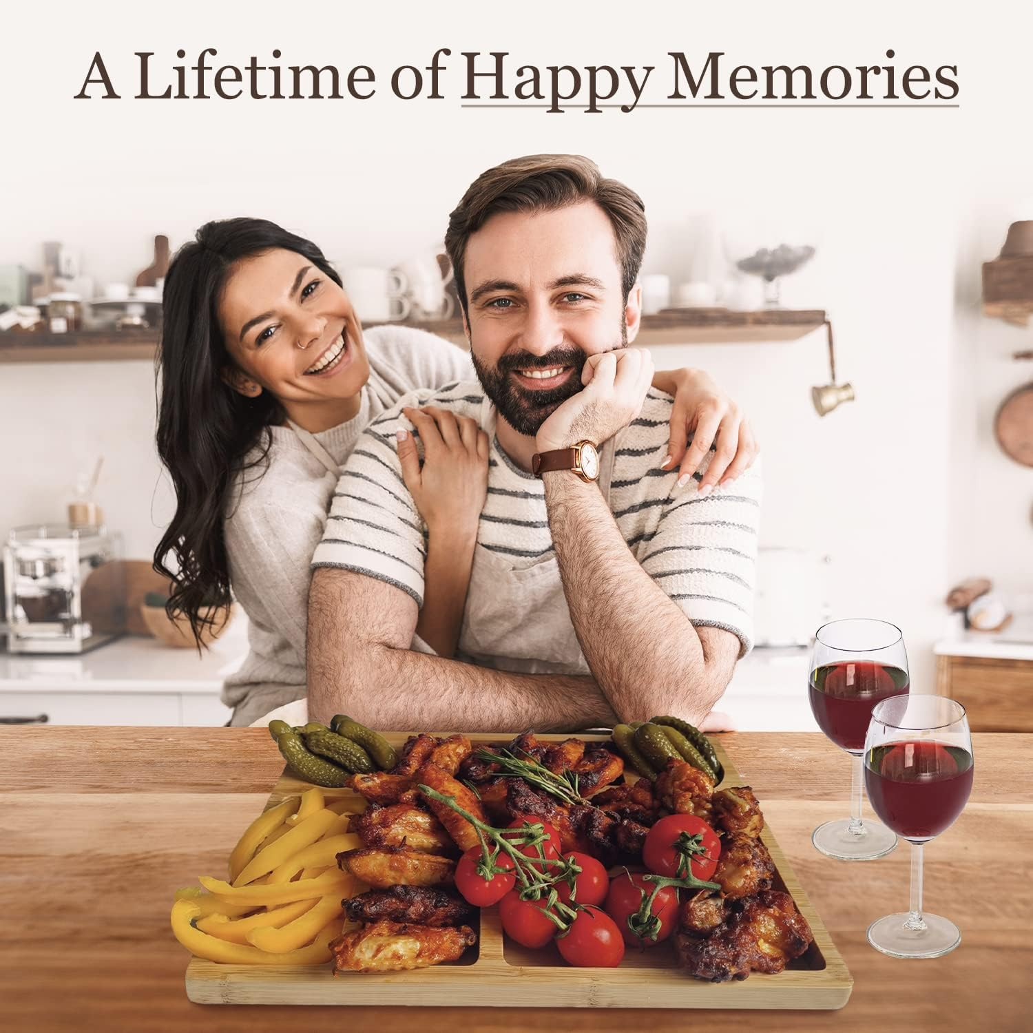 Lukata Grazing Board - Small Charcuterie Board for Snacks Cheese & Appetizers - Durable Bamboo Serving Platter for 2-3 People Parties Guests Picnics - 32Cm X 22Cm X 2Cm image number 5