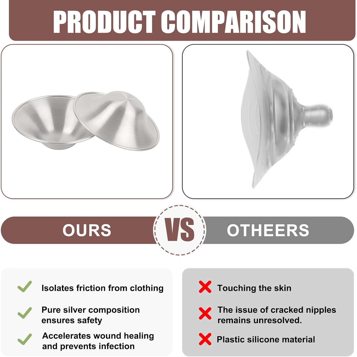 The Original Silver Nursing Cups, 999 Silver Nipple Shield for Breastfeeding Baby, Newborn Essentials Newborn Mother Nipple Shield Helpful for Lactation Care Relieving Nipple Pain Cracking