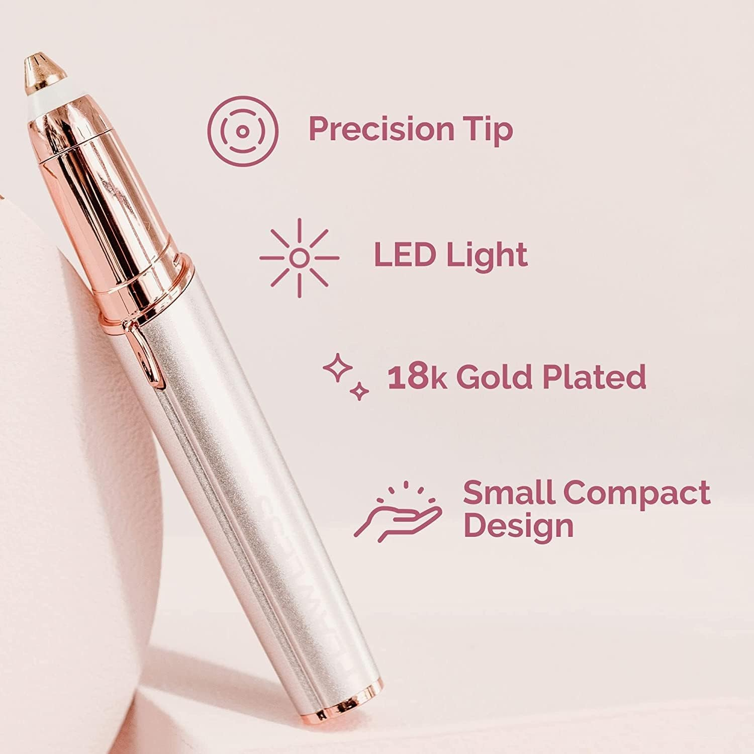 Finishing Touch Flawless Eyebrow Hair Trimmer - Brows (Battery) Generation 2 - Dermatologist Approved - No Redness, Nicks, or Cuts - 18K Gold-Plated Head - Built-In LED Light - Hair Removal - Blush. image number 4