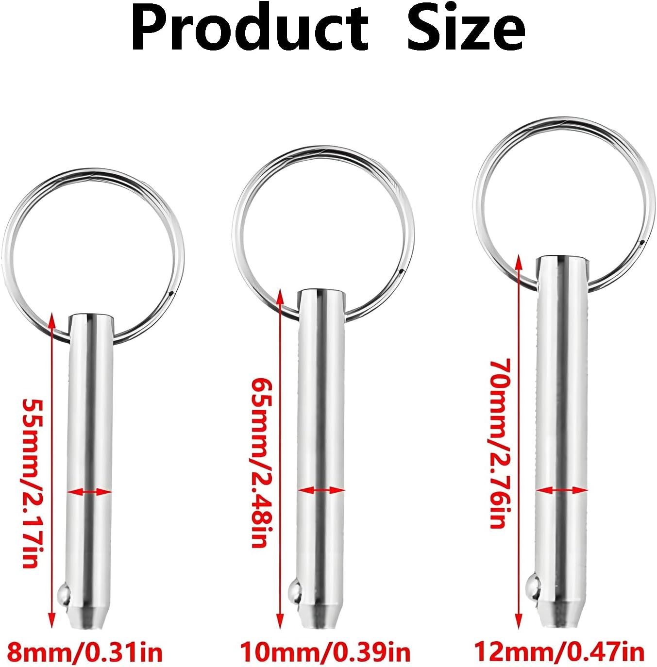 4 Pcs Stainless Steel Quick Release Pin with Spring Loaded Ball End Circle Ring Stainless Steel, Bimini Tops for Boats Accessories (10X65Mm)