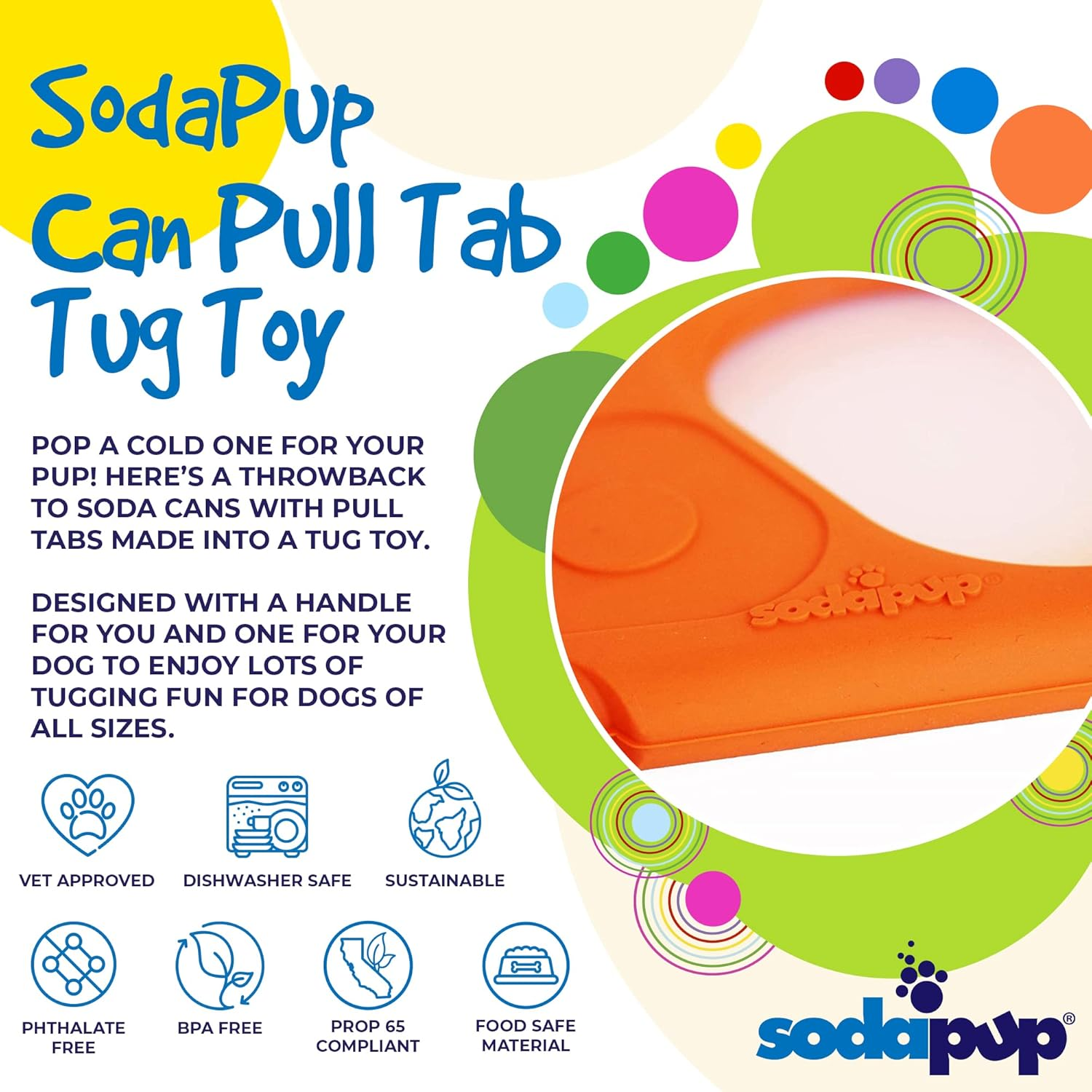 Sodapup Can Opener Pop Top Rubber Tug Toy for Interactive Play (Orange Squeeze) image number 3