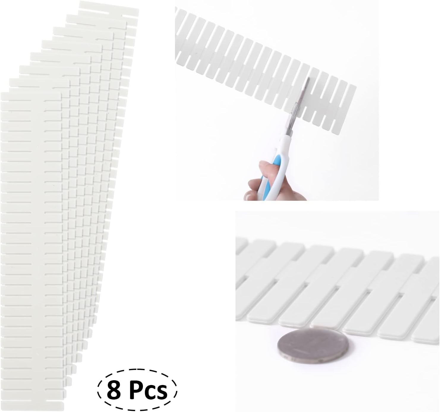 14.5 in White Adjustable Drawer Dividers, KUAOOAUK 8PC DIY Grid Drawer Organizer Dividers, Plastic Organizer Separator for Socks Underwear Makeup Cosmetic Clothes Can Help Tidy Kitchen Bedroom Dresser image number 3