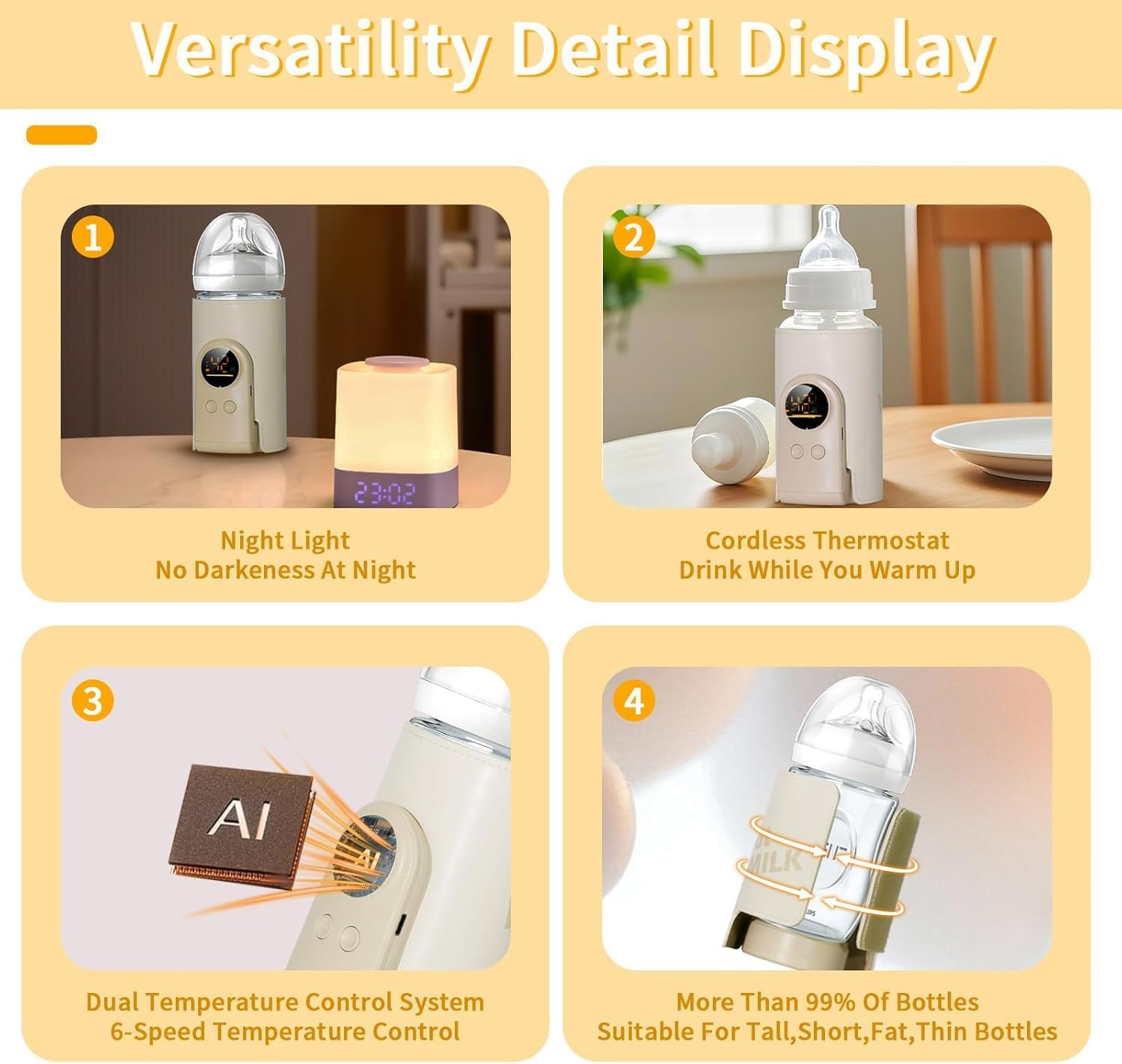 Portable Bottle Warmer for Travel, Rapid Warming with Battery(8000Mah), Warm for 6-10 Hours,Led Display & Temperature Control,Waterless Milk Warming for Comfortable Baby Feeding,Bottle Warmer on the Go