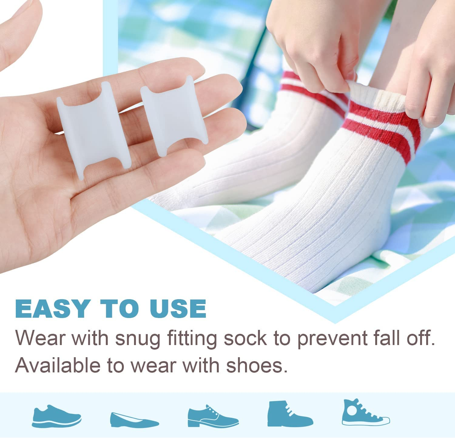 Povihome 10 Pack Toe Spacers Separators, Bunion Corrector Gel Orthotics (Updated Soft Version) for Bunion, Overlapping Toes - L Size