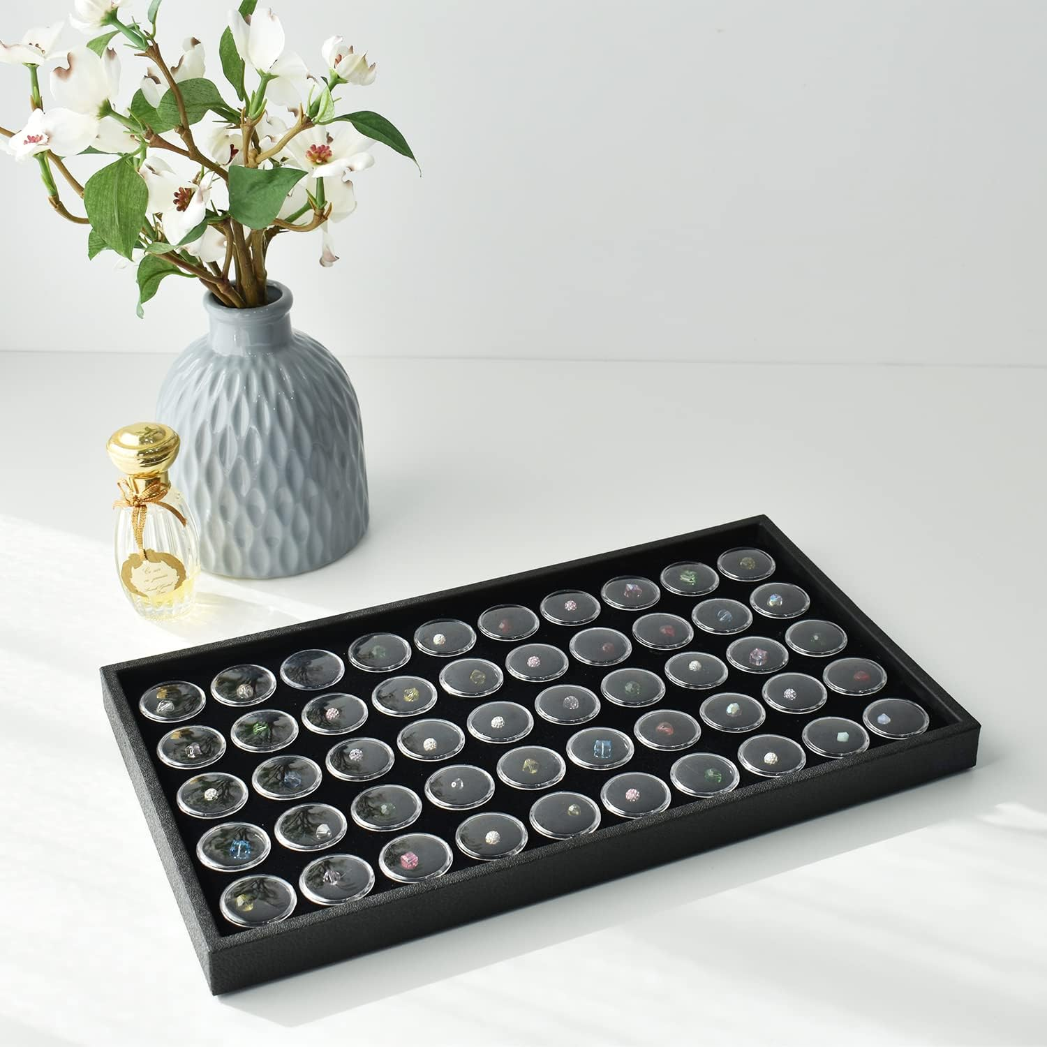 Ikee Design Black Foam Gem Jars Showcase Stackable Display Tray for Collectibles, Home Organization Storage Box with 50 Gemstones and Bead Storage Jars image number 4