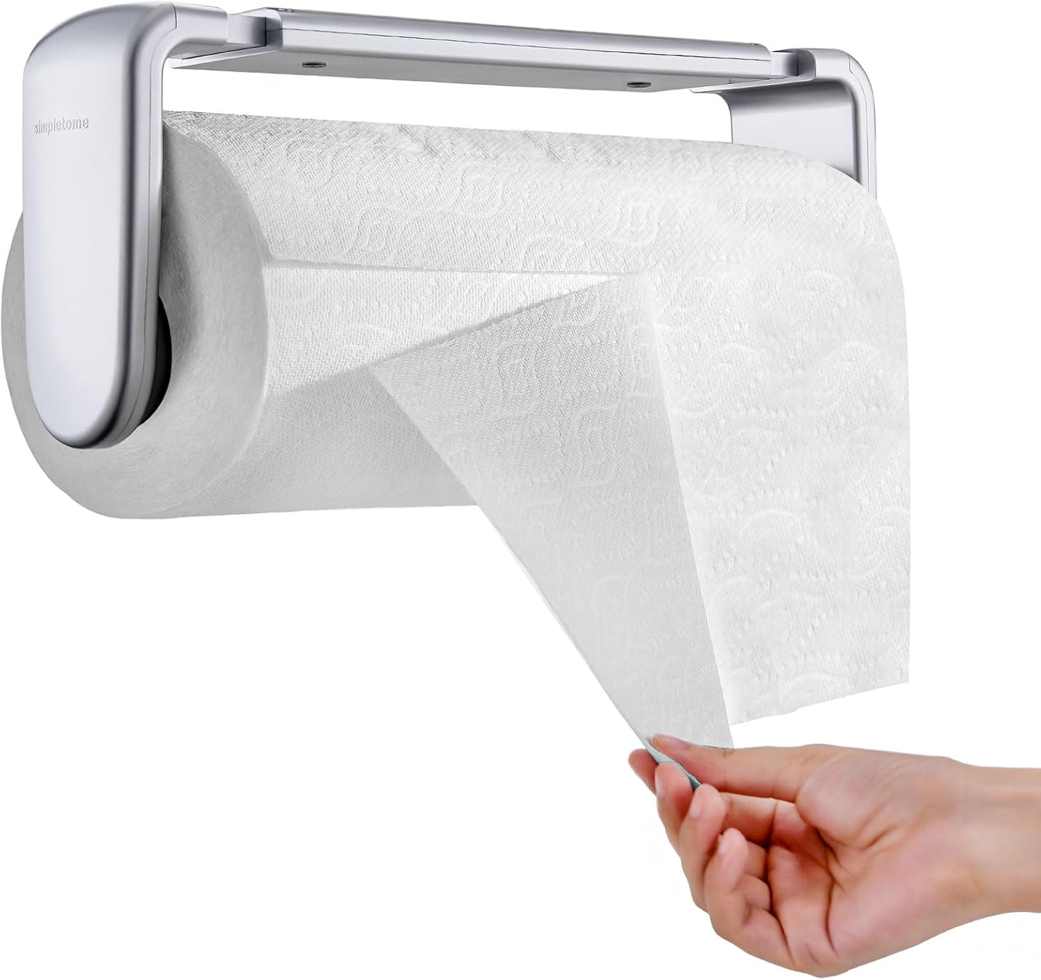 Simpletome Paper Towel Holder ONE Hand Tear Adaptive Tension Arm Adjustable Length 9.4-11Inch/24-28Cm (White)