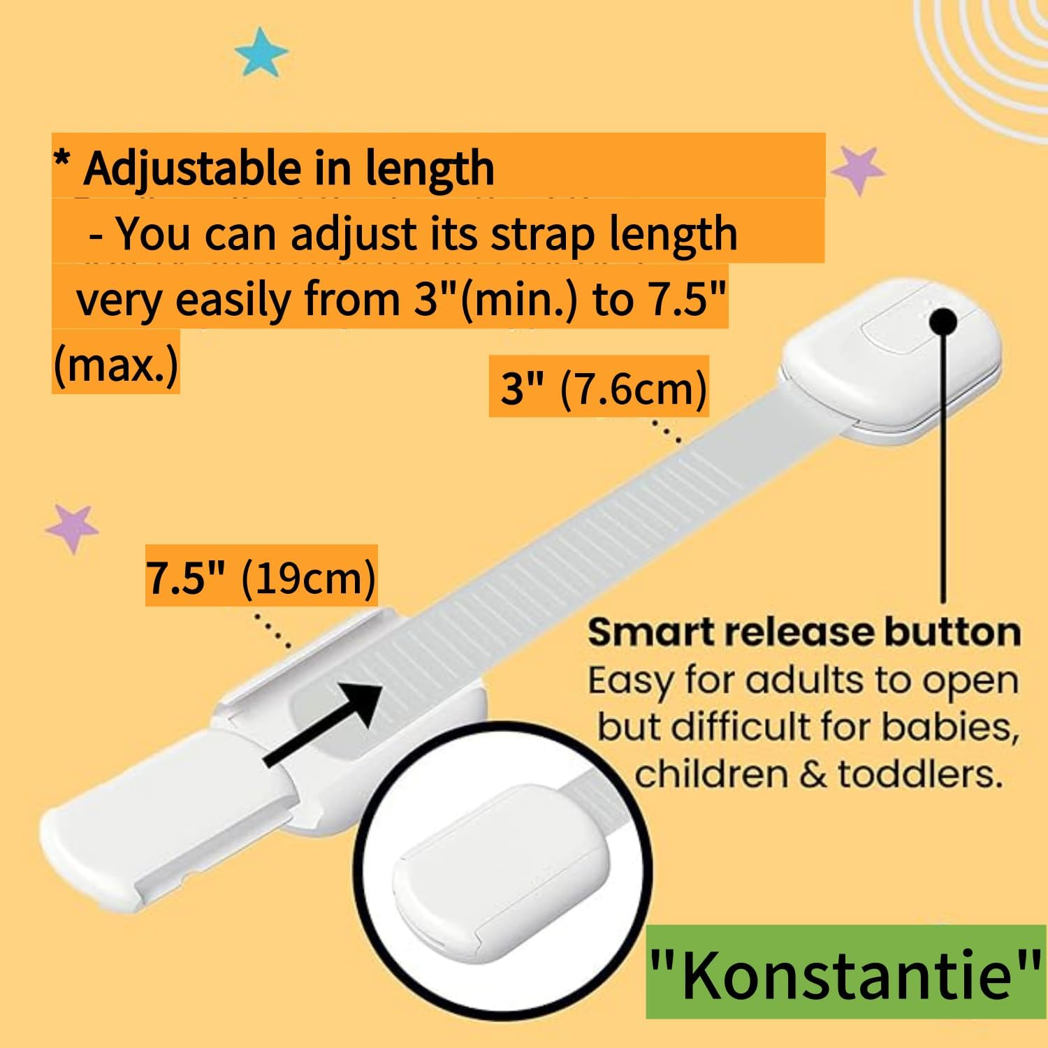 [Konstantie] Child Safety Strap Locks for Cabinet and Drawer (14 Packs, White) image number 2