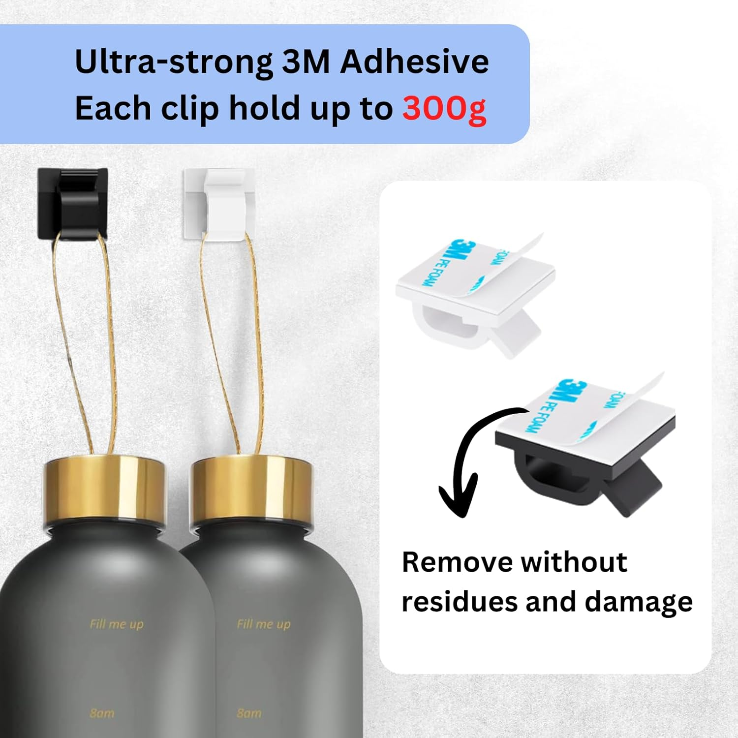 100PCS Adhesive Cable Clips (Large, White&Black), Upgraded Wall Wire Holder Cord Organizer for Cable Management under Desk, Hide Cable, Light Clips Hooks for LED, HDMI, Eetension Cord image number 3