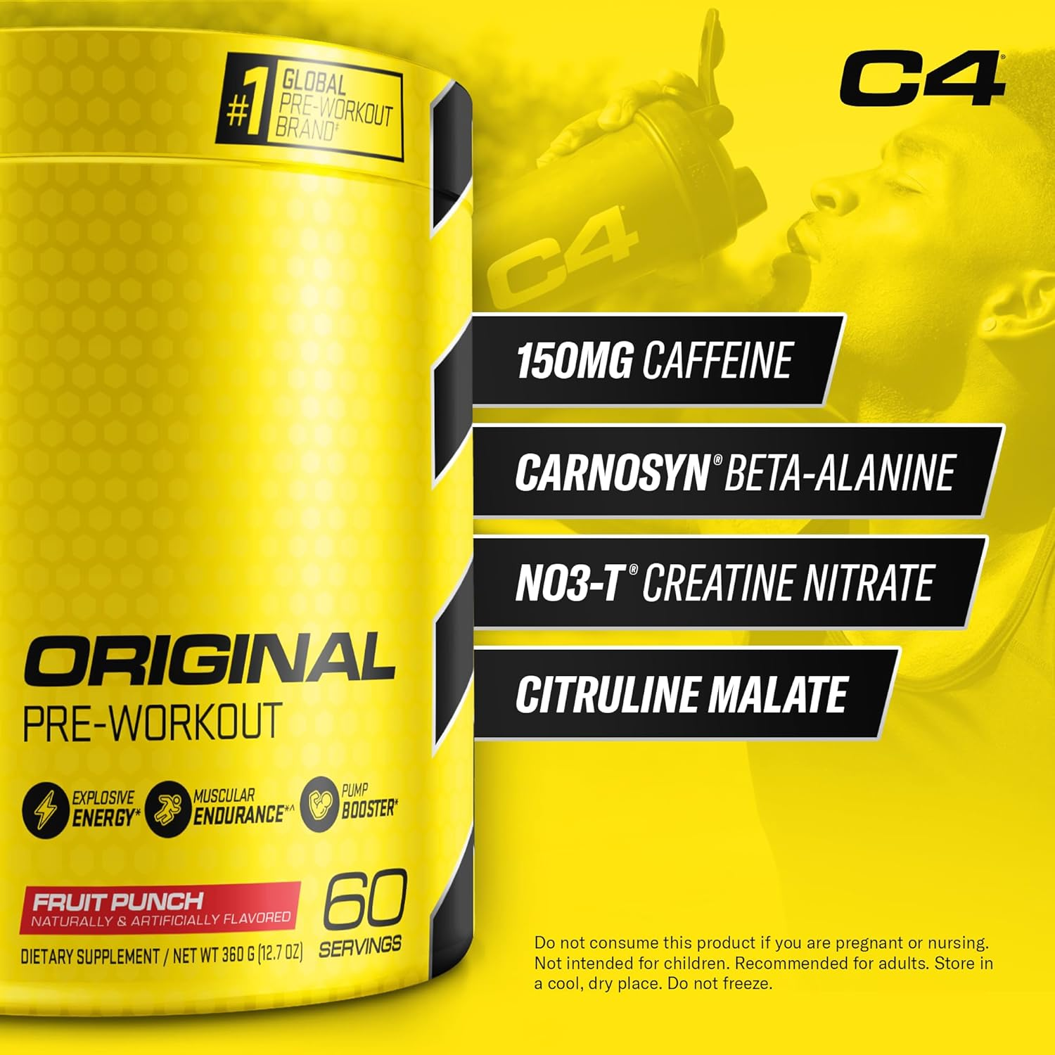 Cellucor, C4 Original Explosive Pre-Workout Supplement, Fruit Punch, 60 Servings image number 2