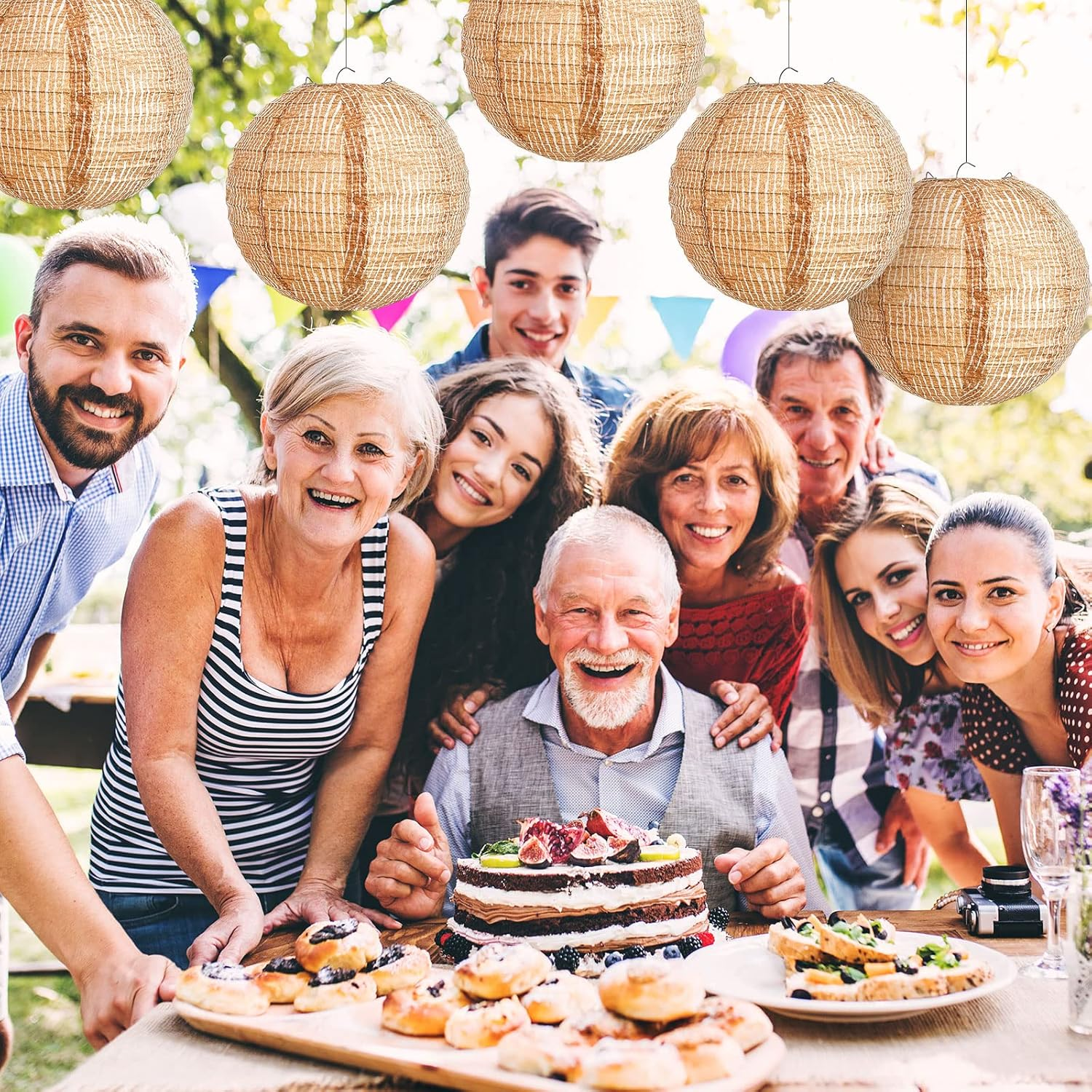 Hortsun 12 Pcs Print Burlap Paper Lanterns round Chinese Paper Lanterns Decorative Farmhouse Classroom Decor Home Sweet Classroom Birthday Party Ceremonial Event (8 Inch) image number 1