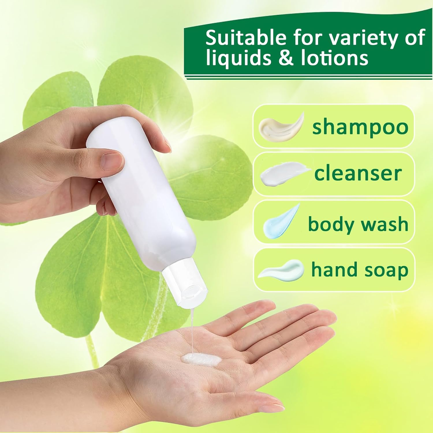 Apstaqeoo 4PCS 150ML Plastic Bottles with White Disc Top Flip Cap Empty Squeeze Bottles Clear Refillable Travel Container Dispenser with Funnel Label for Liquid Lotion Shampoo Toiletries Cosmetic