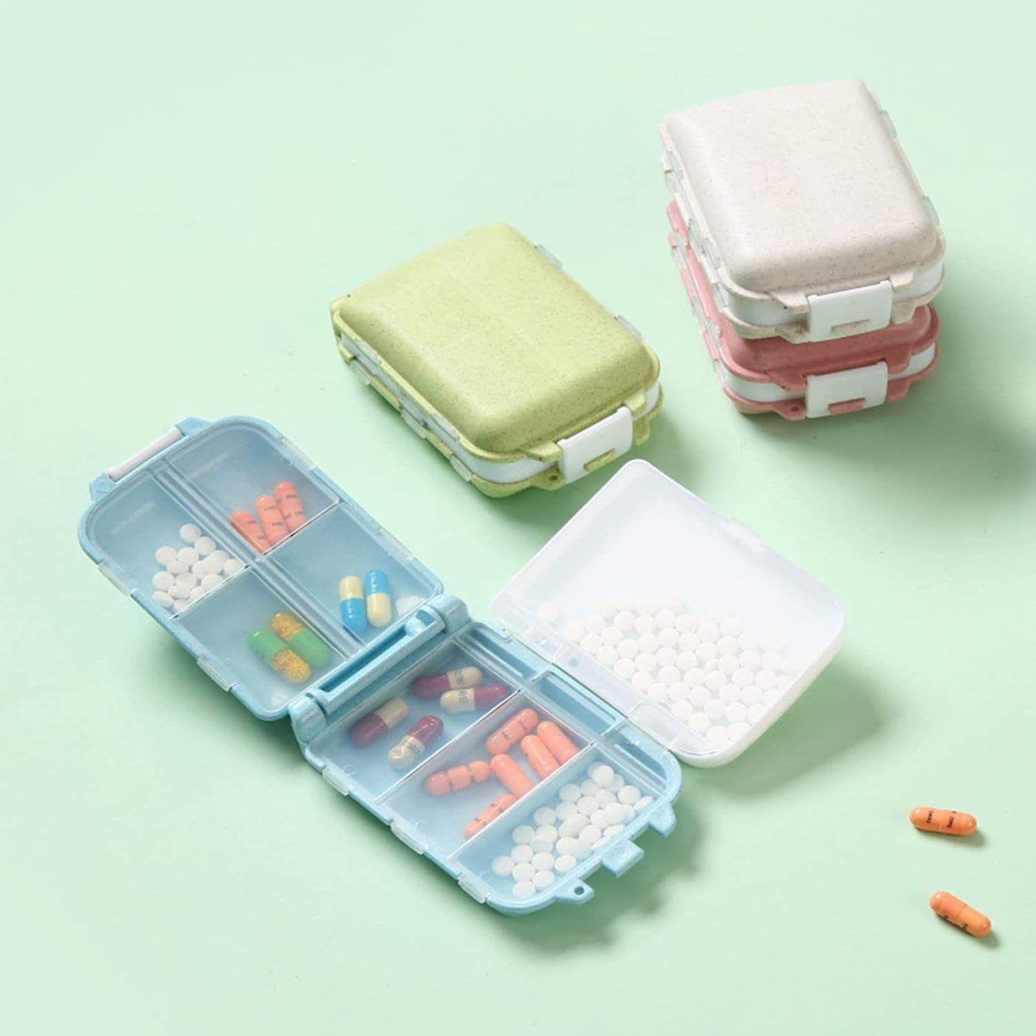 Travel Pill Organizer,Daily Pill Organizer，8 Compartments Portable Pill Box，Small Pill Case ，2 Pcs Medicine Vitamin Container for Vitamins, Cod Liver Oil, Supplements and Medication image number 5