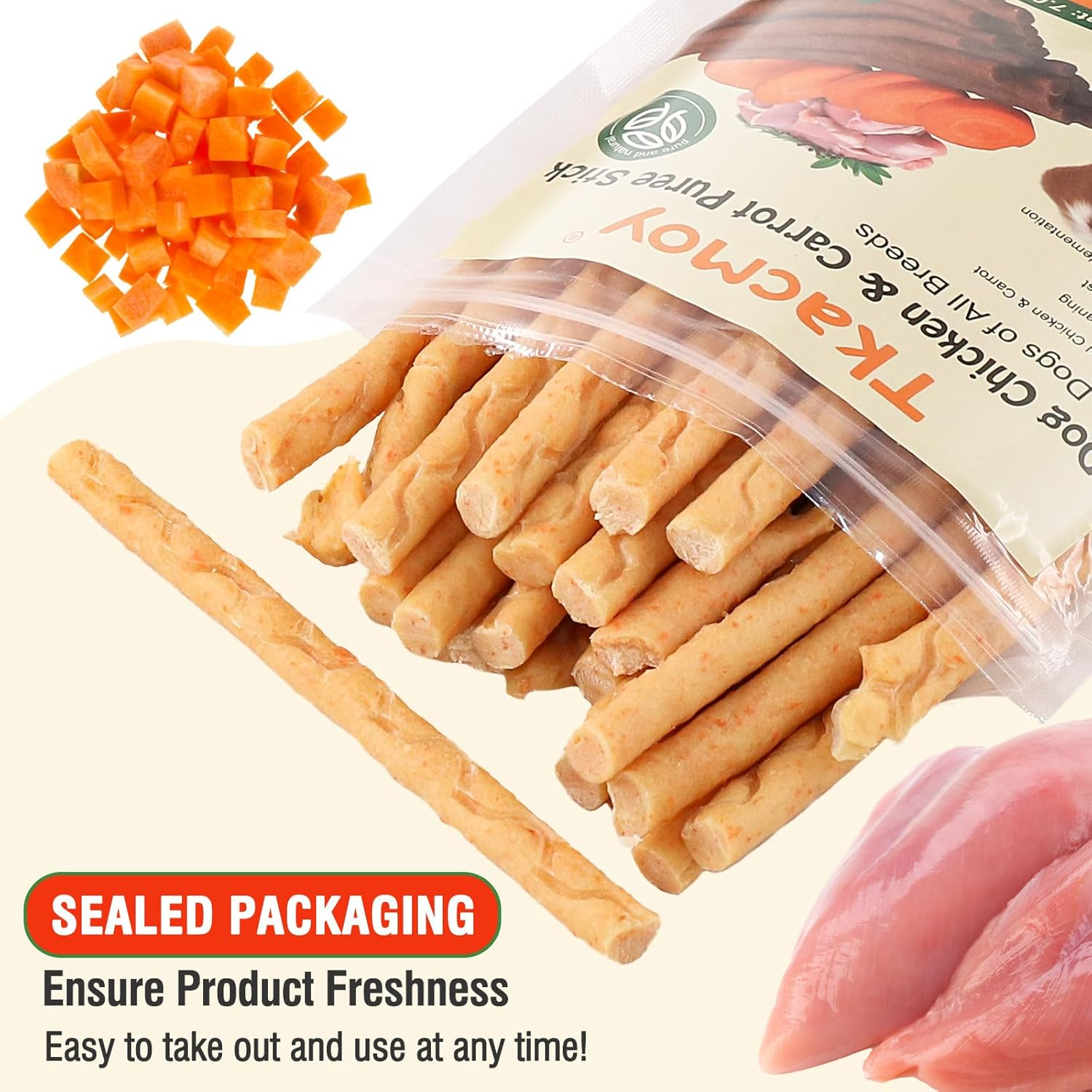 Healthy Dog Chicken and Carrot Stick Treats，Natural Chewing Sticks with Vitamins for Dental Health, Dog Treat for All Breeds, Puppy to Adult 7.05 Oz（200G） image number 3