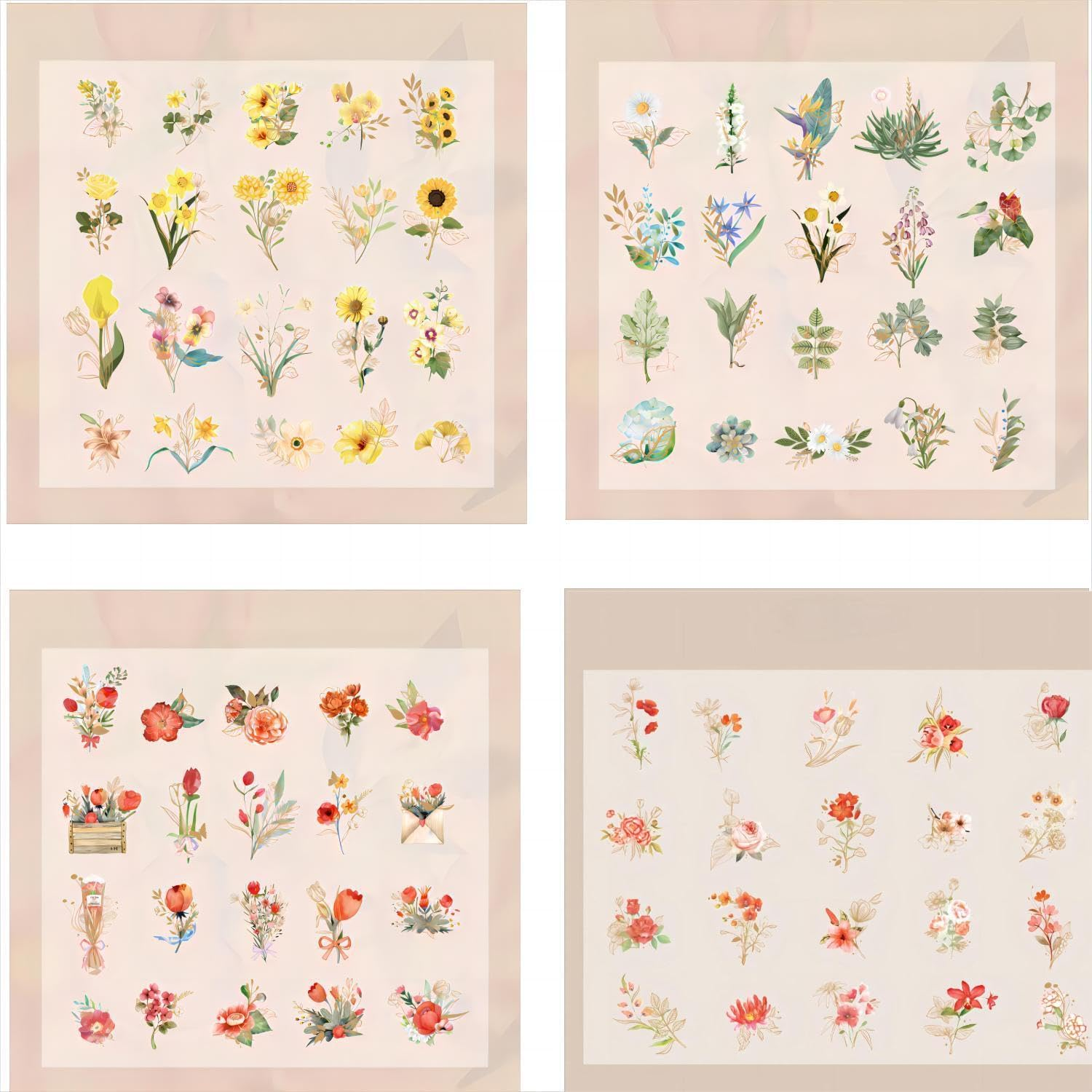 Lehuan 320PCS/ 8Pack Retro Pretty Floral Stickers, Self-Adhesive Nature Themes Plants Flowers Stickers for Scrapbooking, Arts, DIY Craft, Journal, Album, Card Making, Water Bottle Laptop Decorative image number 5