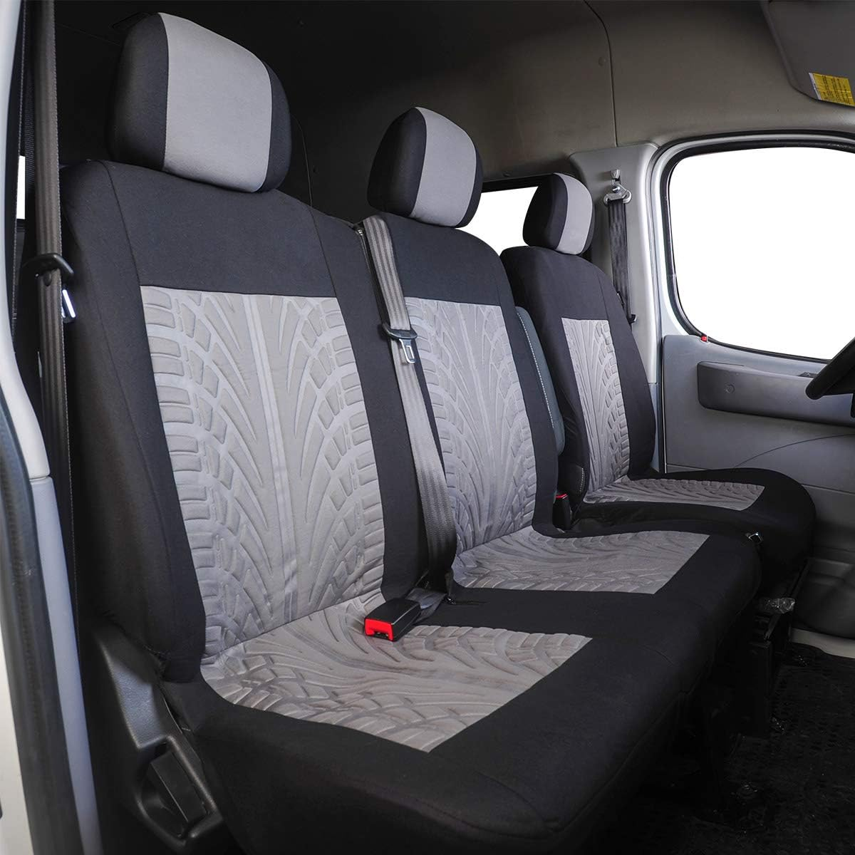 TOYOUN Van Seat Covers Universal Fit Most Vans Trucks Lorry Front Seat Covers Single & Double Car Seat Covers for Single Driver and Double Passenger Seat 2+1 Seat Covers, Gray image number 3