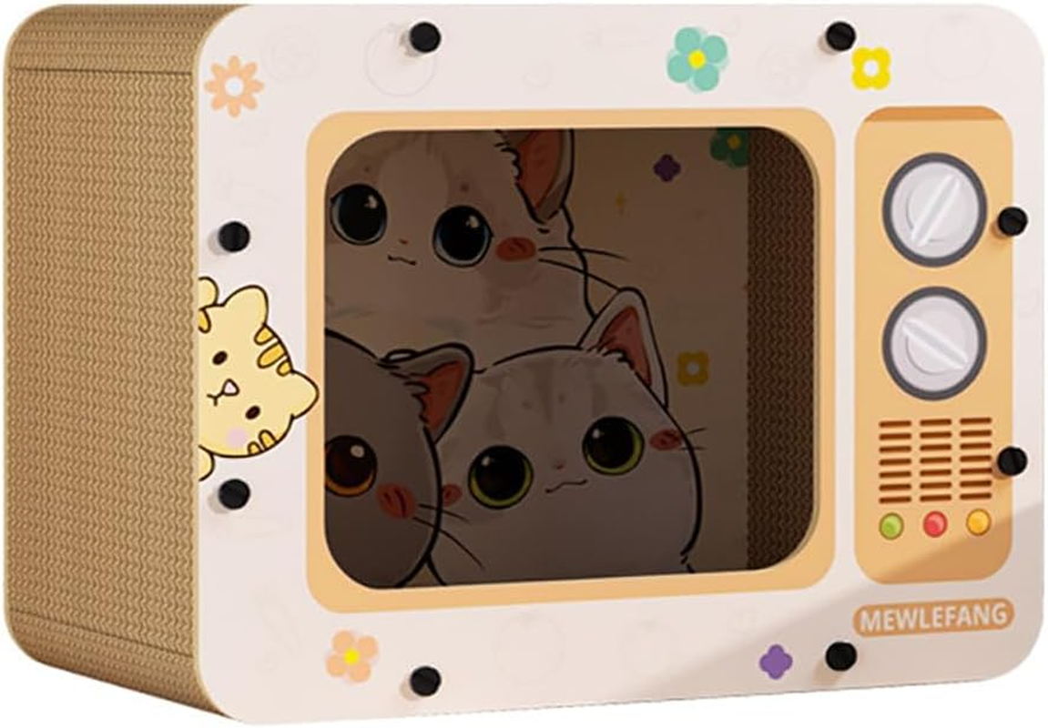 Retro TV Mog Scratcher, Cardboard Pussy Lounge, Eco-Friendly Paperboard Cat Scratching, Cute Style Moggy for Kittens Claws and Sleeping Space image number 6