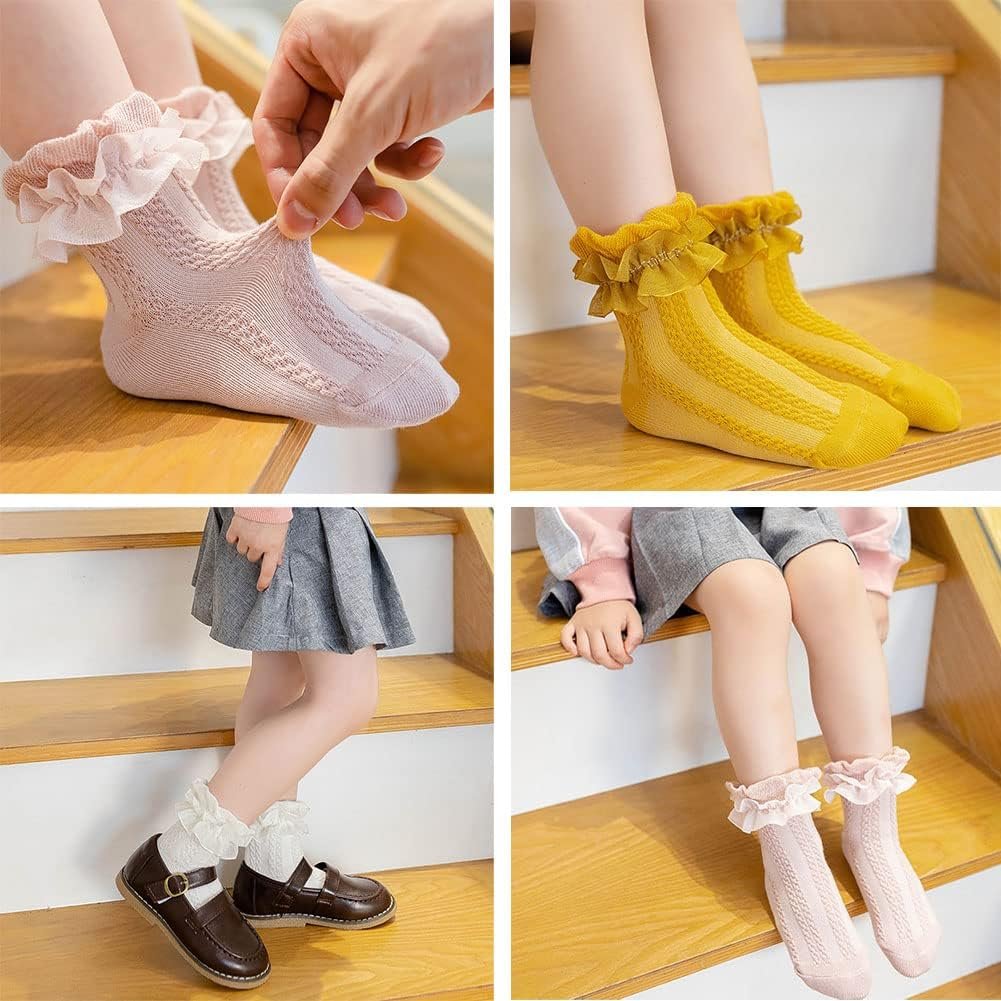 WATOCHE Baby Girls Socks Toddlers Ruffle Socks Girl'S Frilly Dress Socks Baby Anti-Slip Socks Cute Knee High Socks image number 5
