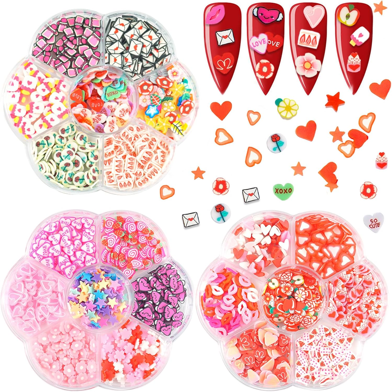 3 Boxes Valentine'S Day Nail Sequins Glitter, Wsimily 3D Flower Love Lips Star Envelope Valentine'S Soft Polymer Clay Slices for Acrylic Nails Design Valentine'S Day Gift Party Decoration image number 6
