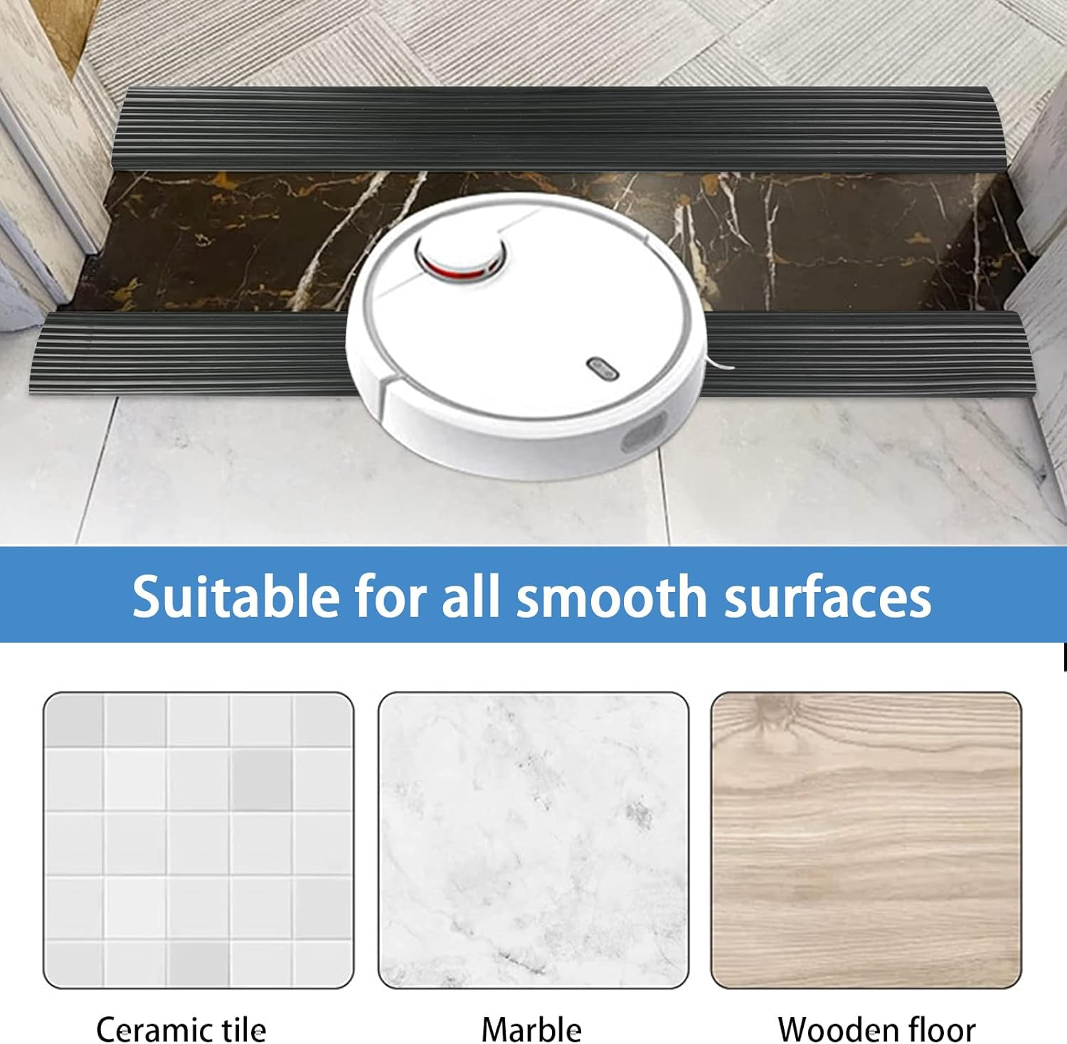 Indoor Threshold Ramp, 2/2.5Cm Height Silicone anti Slip Wheelchair Ramp, Self Adhesive Door Threshold Ramp Strip for Sweeper, Bathroom (65 X 25Mm, Black) image number 4