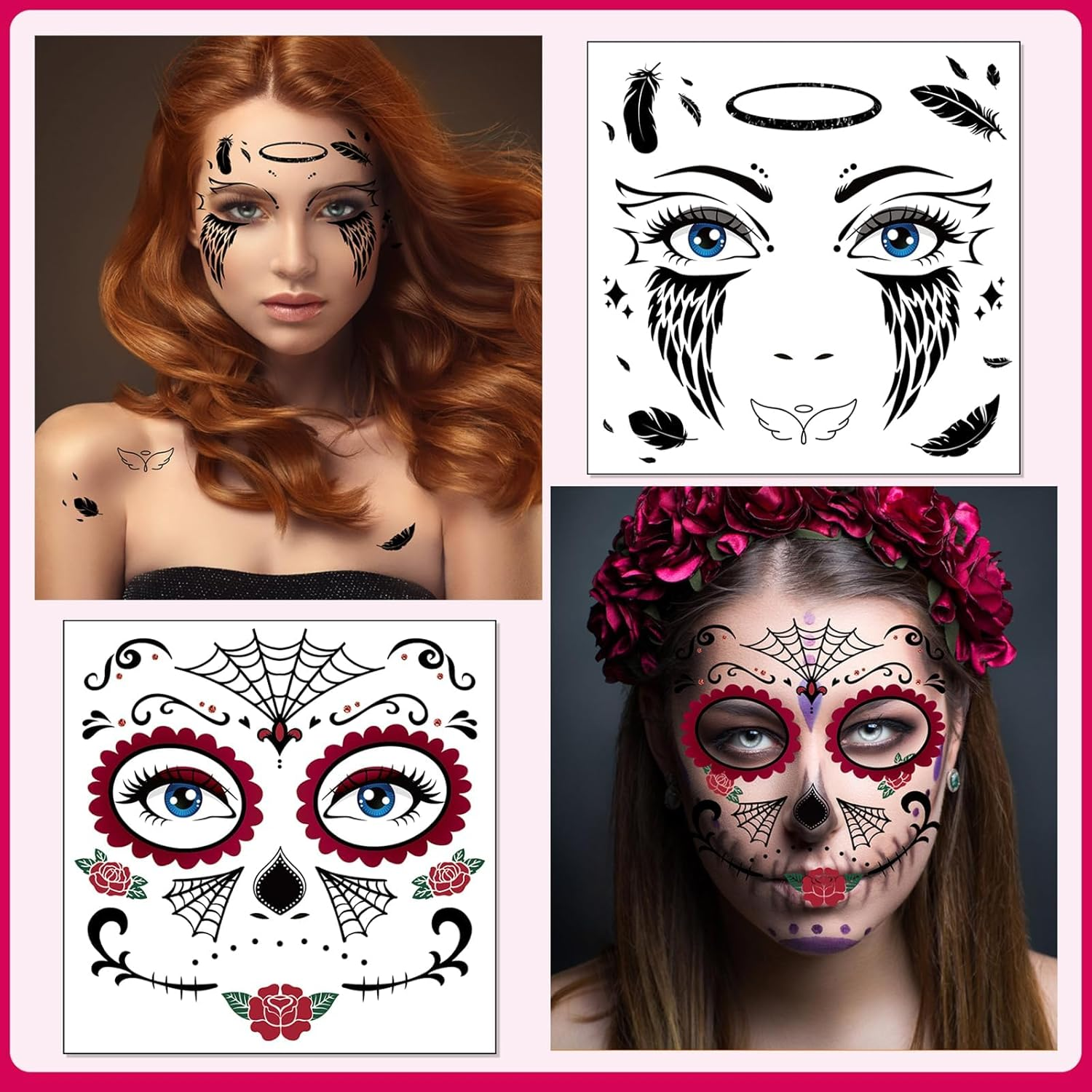 10 Halloween Face Tattoos & Stickers - Day of the Dead, Spider Bat Devil Clown Scar Tattoos for Halloween Makeup & Costumes image number 2