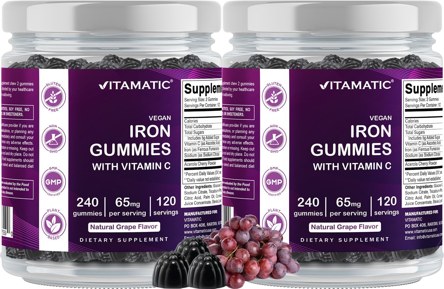Vitamatic Iron 65 Mg Gummies Supplement for Women & Men - 240 Vegan Gummies - Great Tasting Iron Gummy Vitamins with Vitamin C image number 3