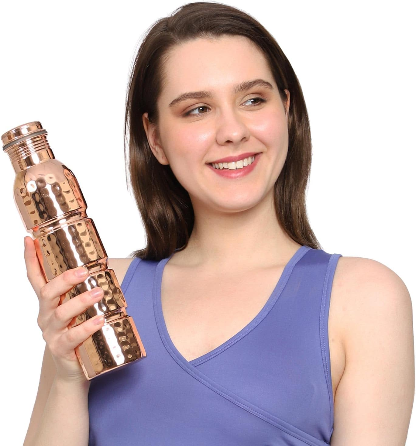 Healthgoodsau - Hammered Pure Copper Copper Water Bottle, UNLINED, UNCOATED and LACQURED-FREE for Ayurvedic Benefits 1000 Ml Capacity image number 3