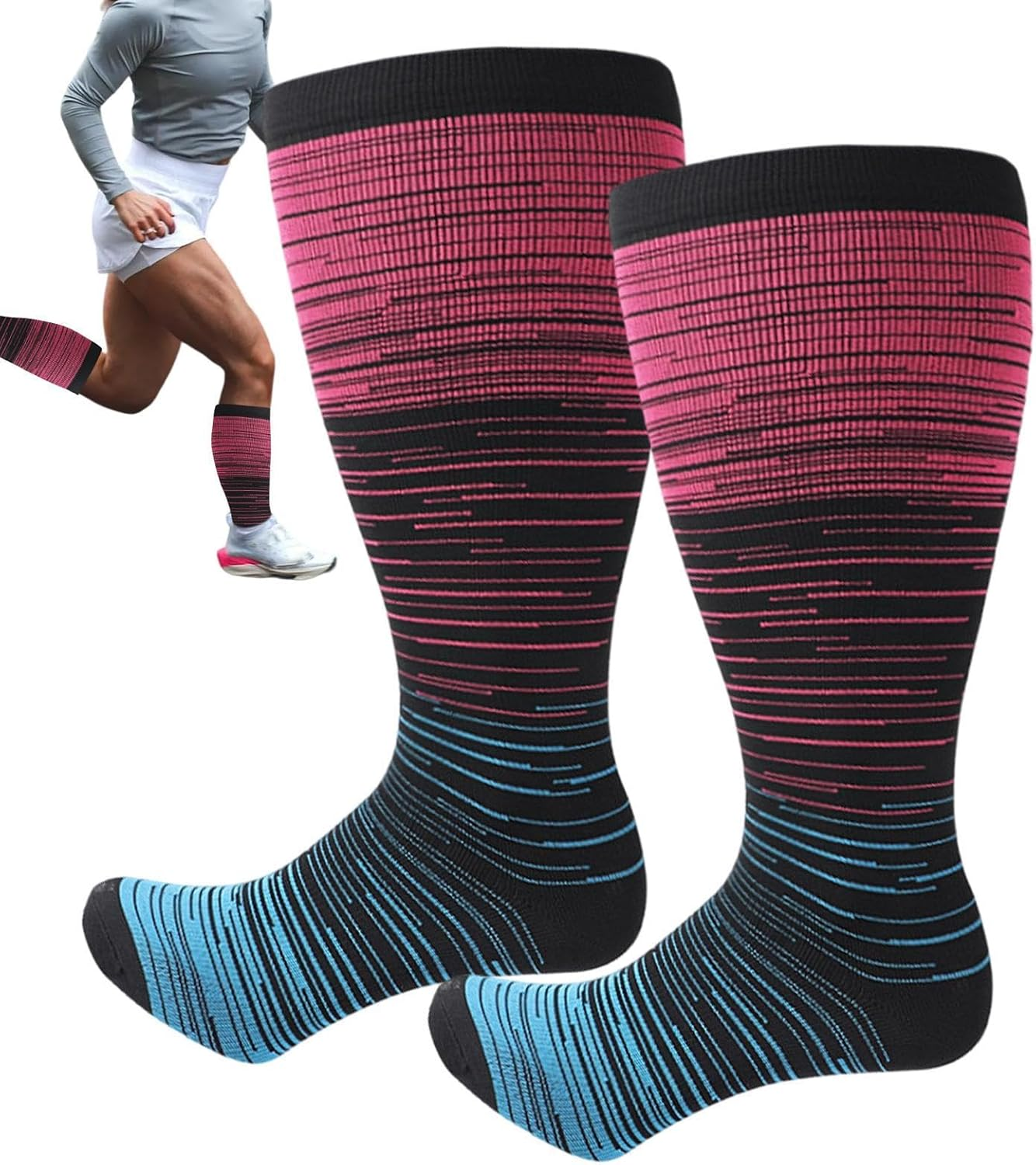 Plus Size Compression Socks,Running Stockings | plus Size Compression Socks Wide Calf Knee High Socks for Support image number 5