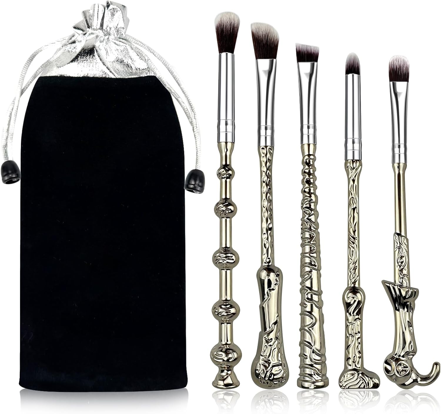 MUIIGOOD 5 PCS Wand Makeup Brushes Set Harry Make up Brush Gift Kit Potter Makeup Brushes Wand Cosmetic Brushes Set for Foundation Blending Blush Concealer Eyebrow Face Powder Christmas Gift for Women