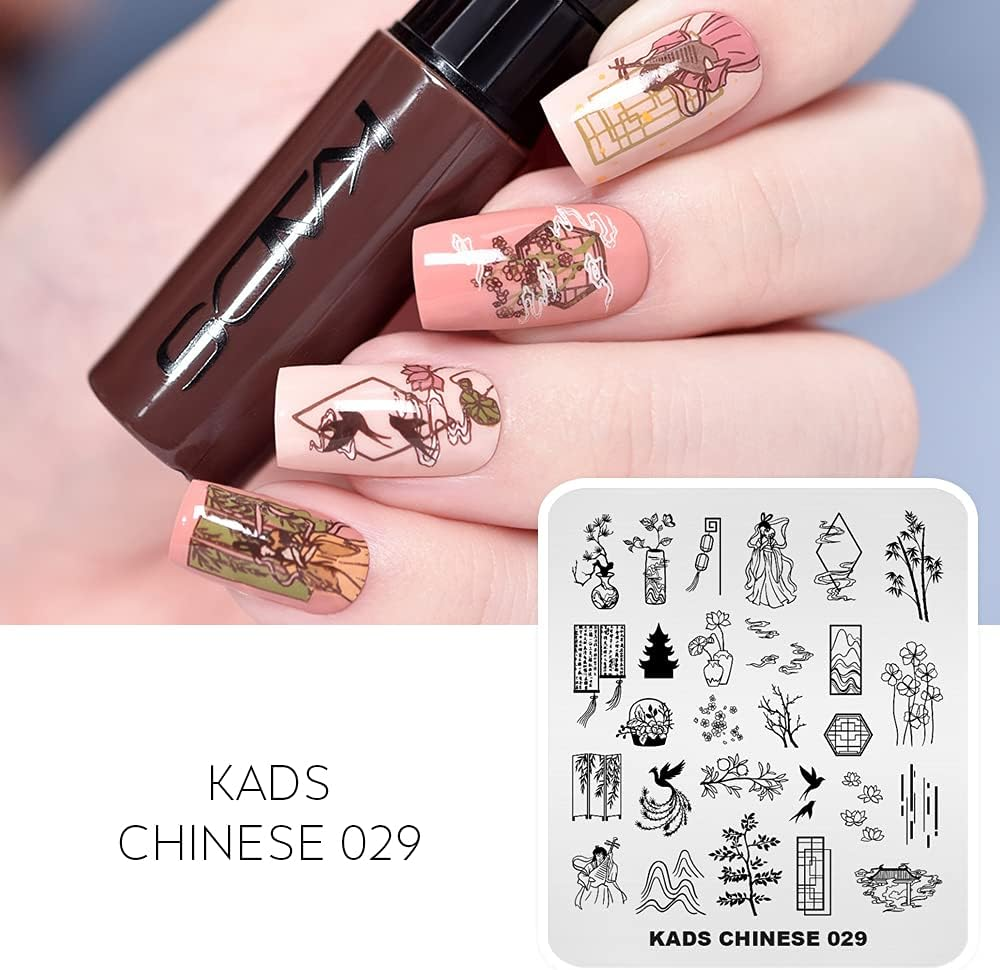 KADS Nail Stamping Plate Chinese Style Nail Art Stamp Template Bamboo Lotus DIY Image Template Manicure Stamping Plate Stencil Tools (CN029) image number 6