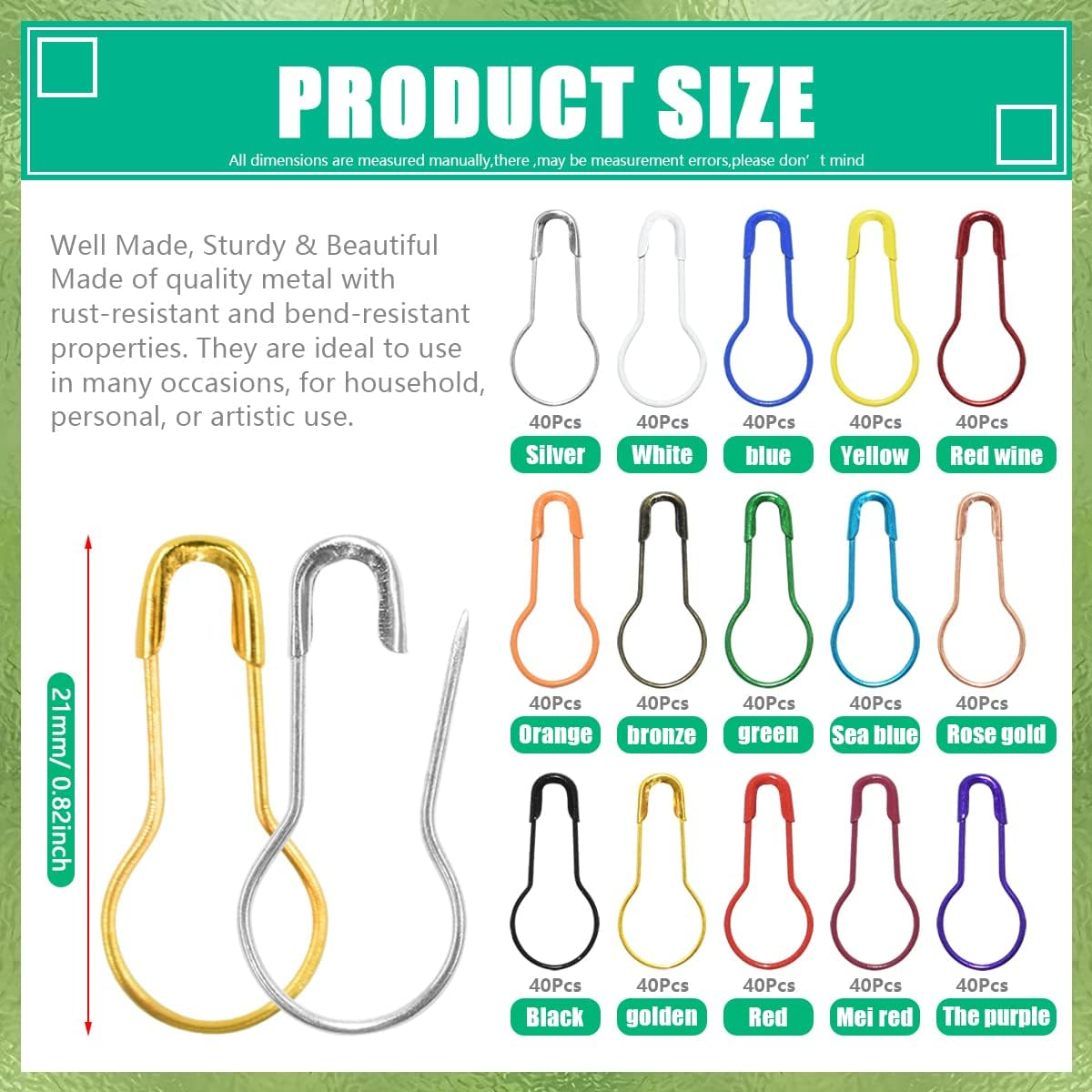 600Pcs Gourd Safety Bulb Pins 15 Colors Metal Crochet Stitch Markers Pear Shape Knitting Pins for Crocheting Clothing Tag DIY Craft Project with Storage Box image number 6