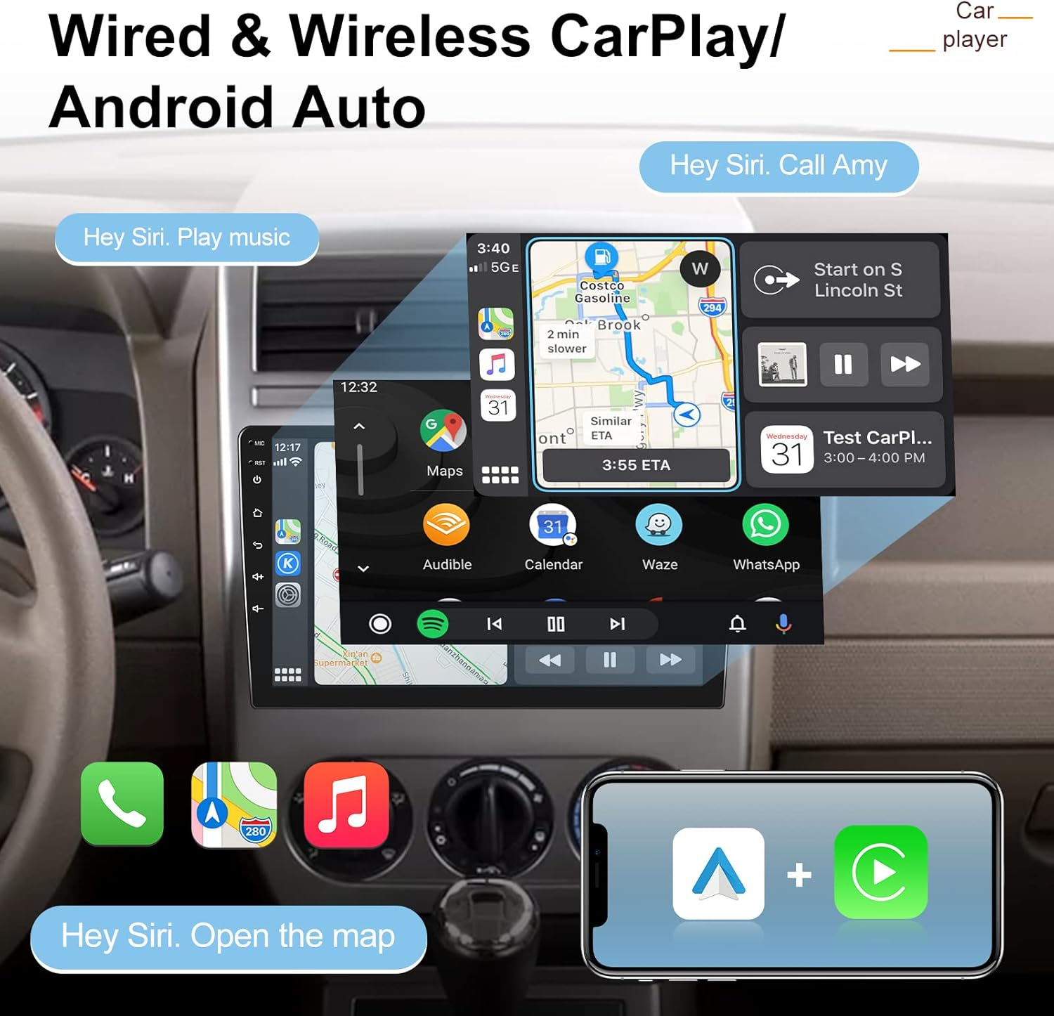 [2G+32G] Car Radio for Jeep Compass Patriot 2007 2008 2009, for Jeep Compass 2007-2009 Can Be Used with 10.1-Inch Stereo image number 3