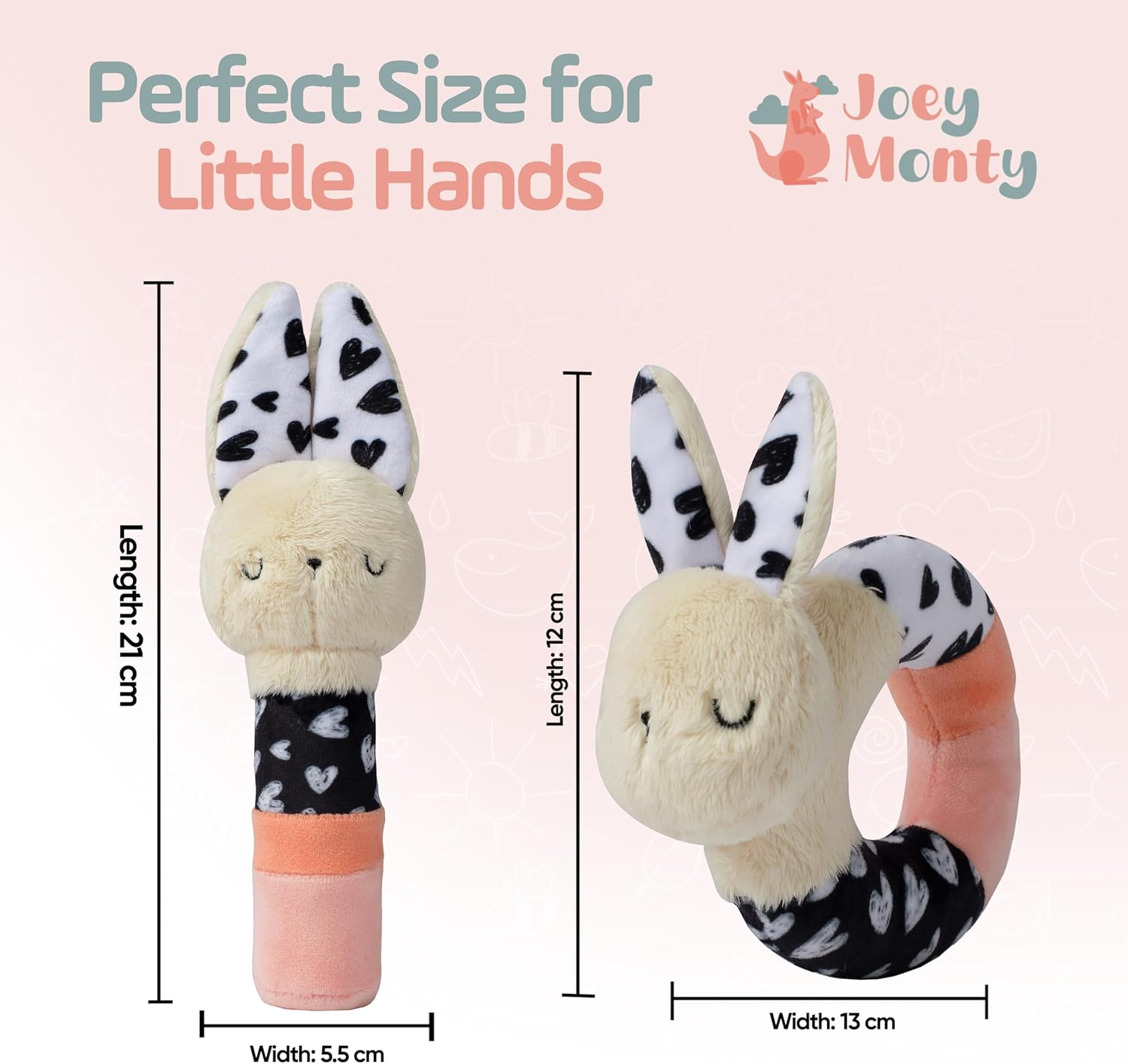 Bella Bunny Sensory Rattle Set &ndash; High Contrast Baby Toys for Newborns (0&ndash;6 Months), Soft Plush Bunny Rattle & Squeaker Gift Set for Tummy Time, Montessori & Soft Play Development image number 3