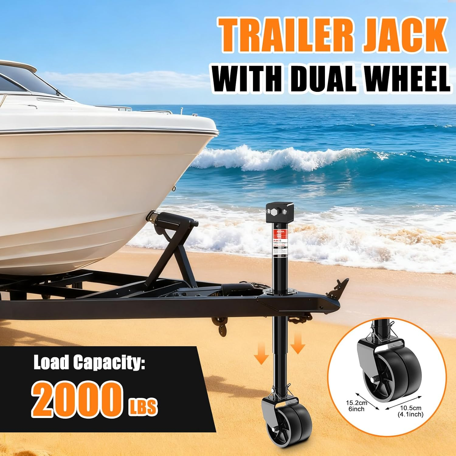 BOYISEN 5000Lbs A-Frame Trailer Jack, Height Adjustable by Power Drill or Handle, Heavy Duty Camper Tongue Jack with 6" Dual Wheel Supports up to 2000 Lbs for Utility Boat Yacht Trailer image number 2
