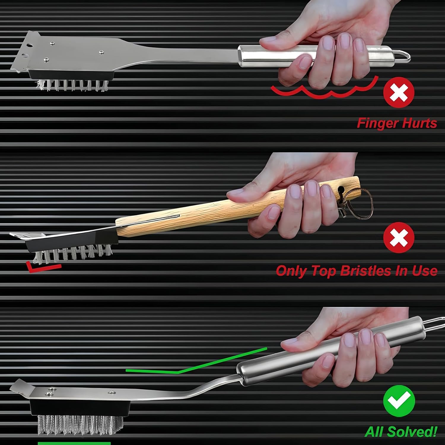 Grill Brush and Scraper - 16.5&rdquo; Wire BBQ Brush for Outdoor Grill, Safe Grill Cleaner Brush with 2PCS Replaceable Brush Heads, Essential BBQ Grill Accessories image number 3