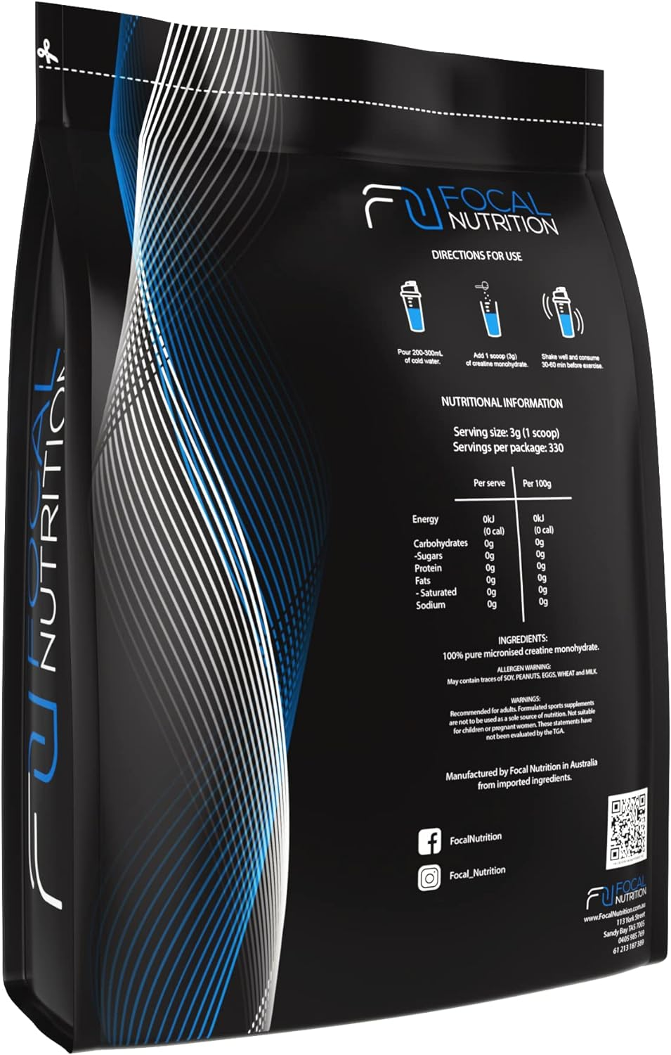 FOCAL NUTRITION 100% PURE CREATINE MONOHYDRATE 1KG Pharmaceutical Grade image number 3