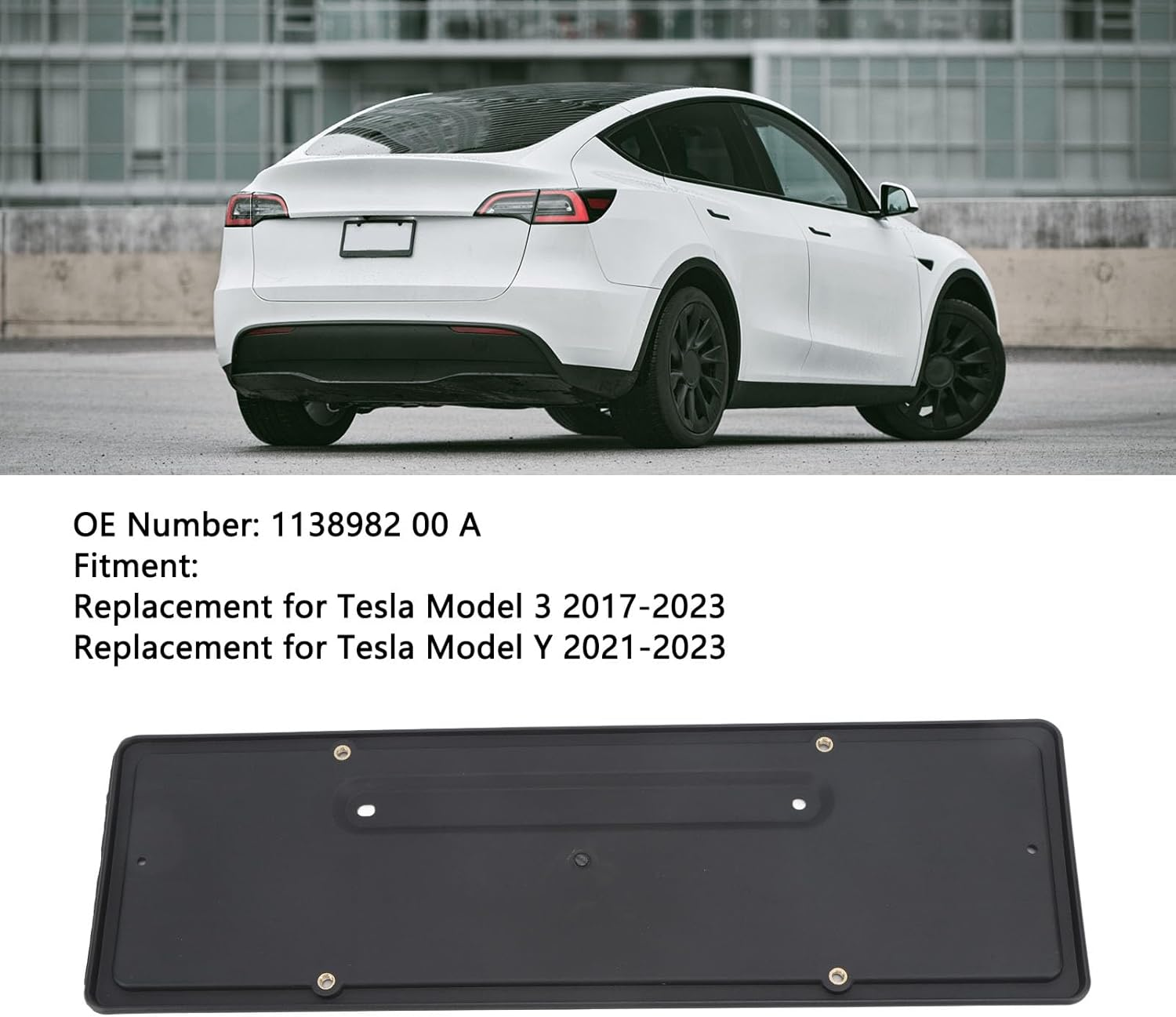 Rear License Plate for Model 3 / Y, 113898200A Rear License Plate Holder Mounting Bracket for Tesla Model 3 2017 to 2023 for Model Y 2021 to 2023, Car Number Holder Accessories image number 6