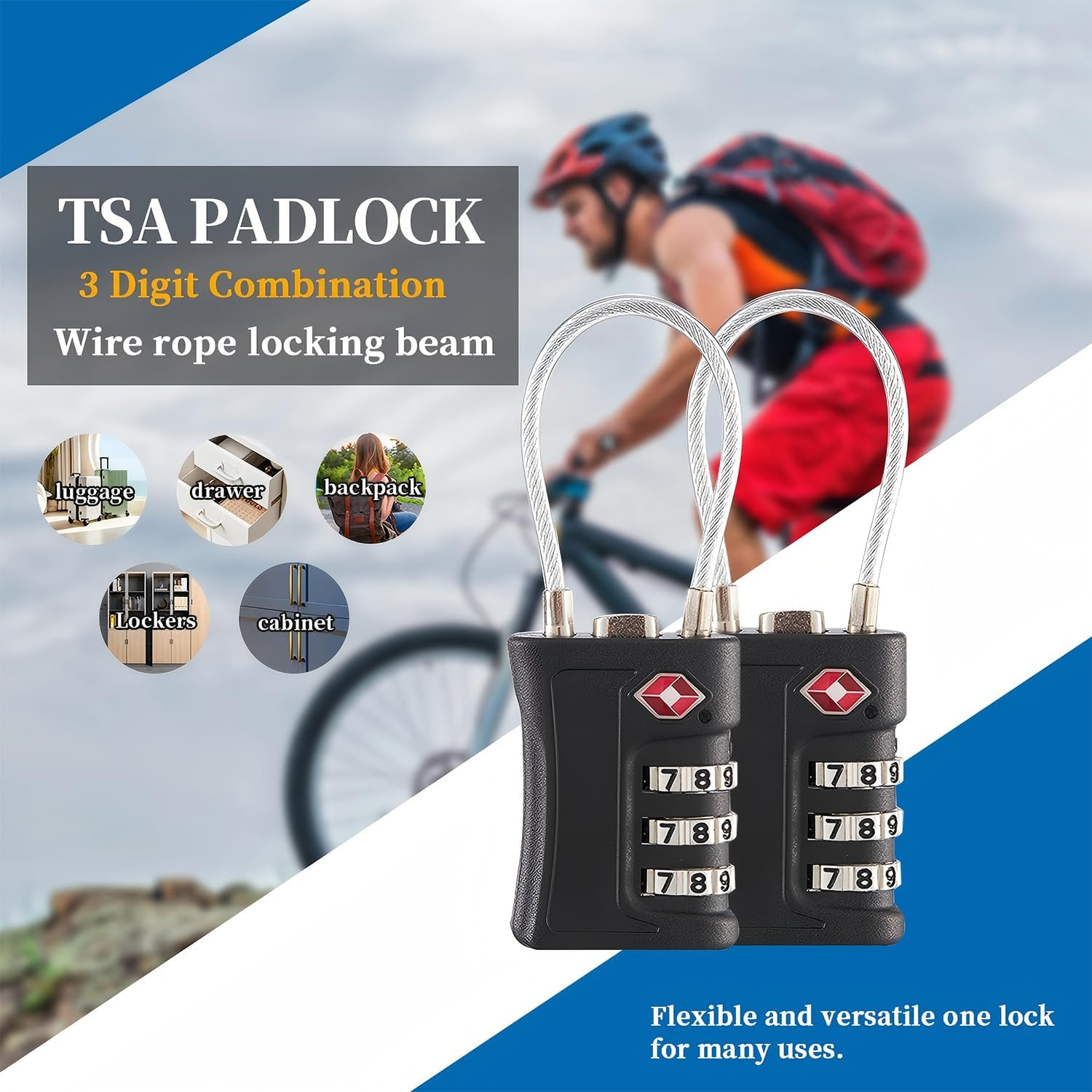 2 Pack TSA Approved Luggage Locks, Travel Code Lock for Suitcases, Resettable Code Lock for Suitcase, Toolbox, Bike, Backpack, Bag, Gym, Locker, Travel Essentials (Black) image number 4