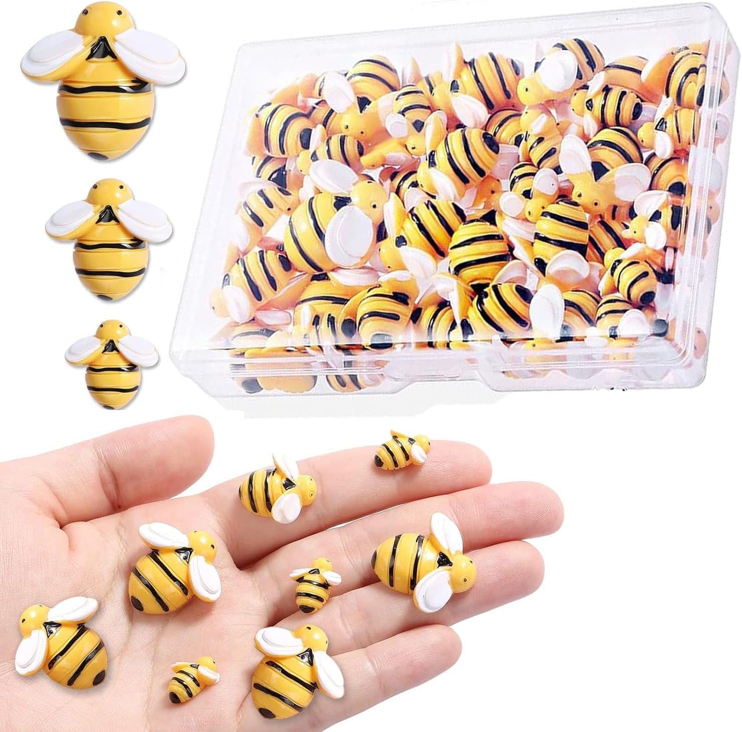 50 Pcs Small Resin Bees, 3 Sizes Tiny Resin Garden Bumblebees Embellishment, Bee Decors,Wreath Bees Decoration,Crafts Scrapbooking Party Home Decor,Birthday Party Table Decor image number 5