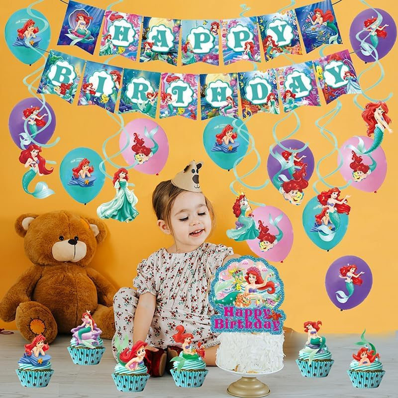 Party Supplies Mermaid Cake Topper Mermaid Birthday Decorations Mermaid Balloons Mermaid Birthday Cake Decorations Mermaid Birthday Banner Mermaid Party Decorations Mermaid Hanging Swirls Ornaments image number 6