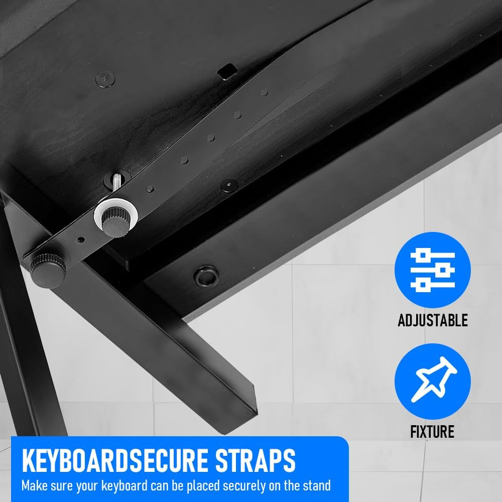 ALSTON Piano Keyboard Z Stand with Wheels Portable Heavy-Duty Piano Keyboard Stand, Music Electronic Keyboard Stand Adjustable Height 60 to 93CM Width 56-100CM, Fits 54-88 Key Electric Pianos - Black image number 3