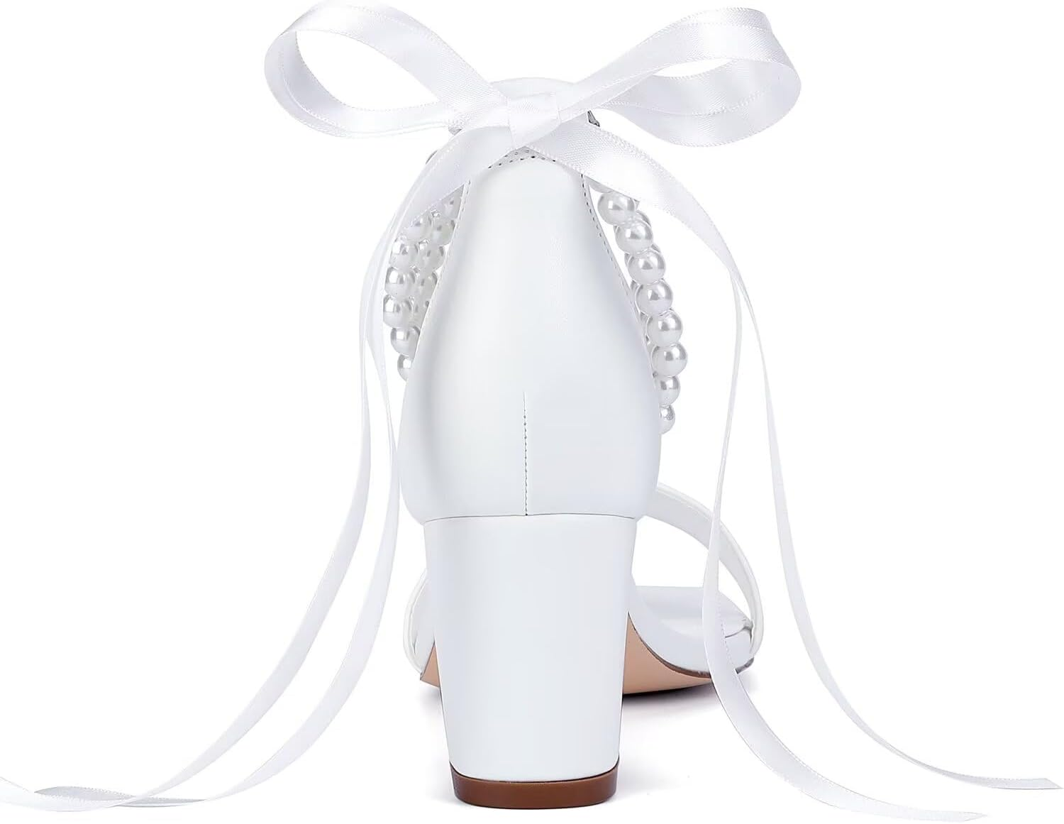 Jotwry Block Heel Wedding Shoes for Bride Pearl Heels Wedding Sandals Square Open Toe Bridal Shoes image number 5