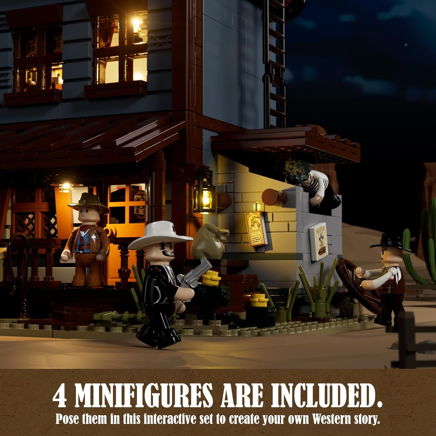 FUNWHOLE Old West Sheriff'S Office Lighting Building Blocks Set - Old West Modular Building Kits 1240 Pieces Cowboy Clamping Building Blocks Wild West Toy for Adults and Teenagers image number 1