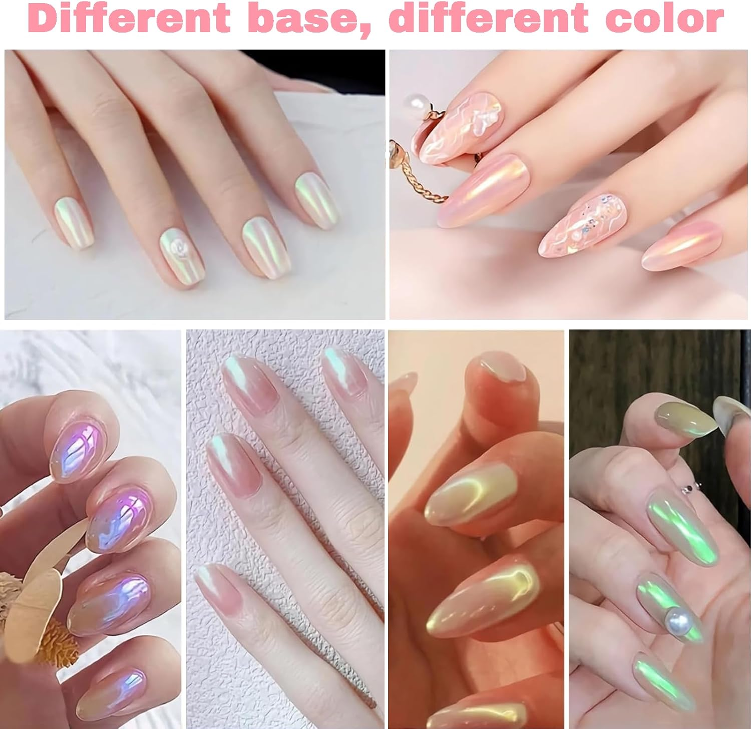 HHMJZW Chrome Nail Powder - 7 Colors White Pearl Chrome Nail Powder Kit for Nails Art with Holographic Mirror Gradient Effect image number 4