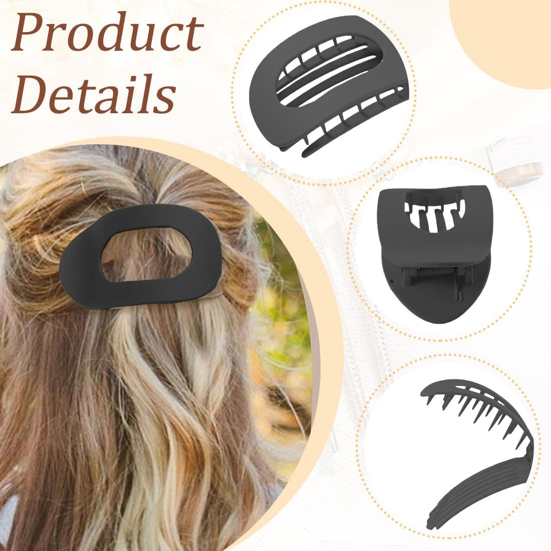 IKOPFLN Pack of 4 Volume Hair Clips, Flat Claw Clip, Hair Clips, Women'S Thin Hair, Hair Clips, Women'S Hair Accessories, Women'S image number 4