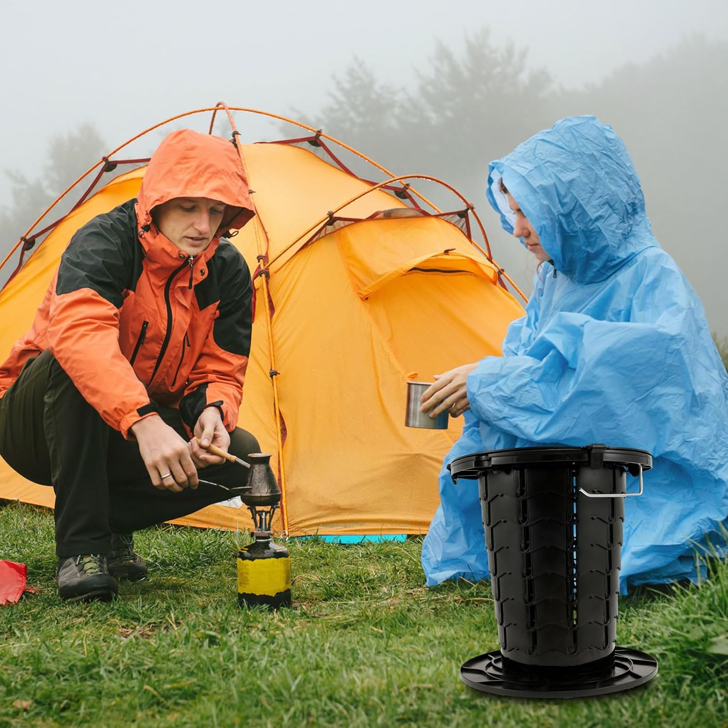 Retractable Portable Toilet, Portable Toilet, Potty Folding Toilet Camping Toilet Bucket with Toilet Paper Holder for Travel Camping 33&times;34Cm image number 2