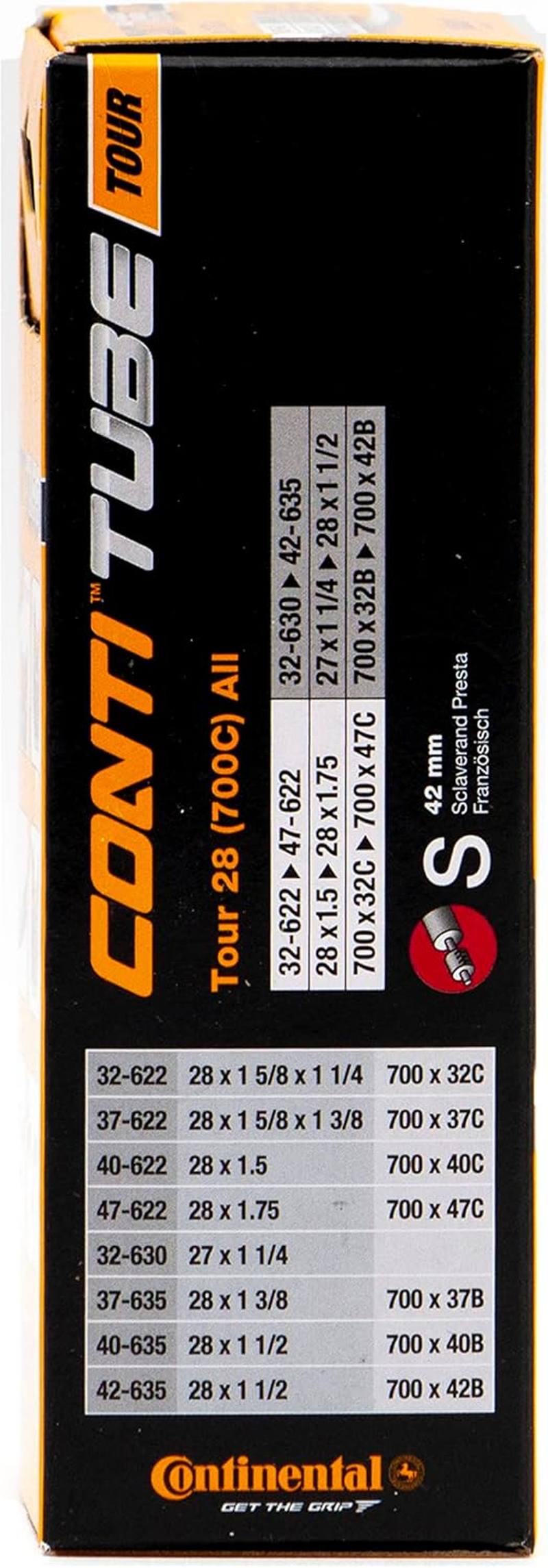 Continental Tour 28 All Bicycle Inner Tube, Black, 700Cc 32-622/47-622, 182031, S42 image number 6